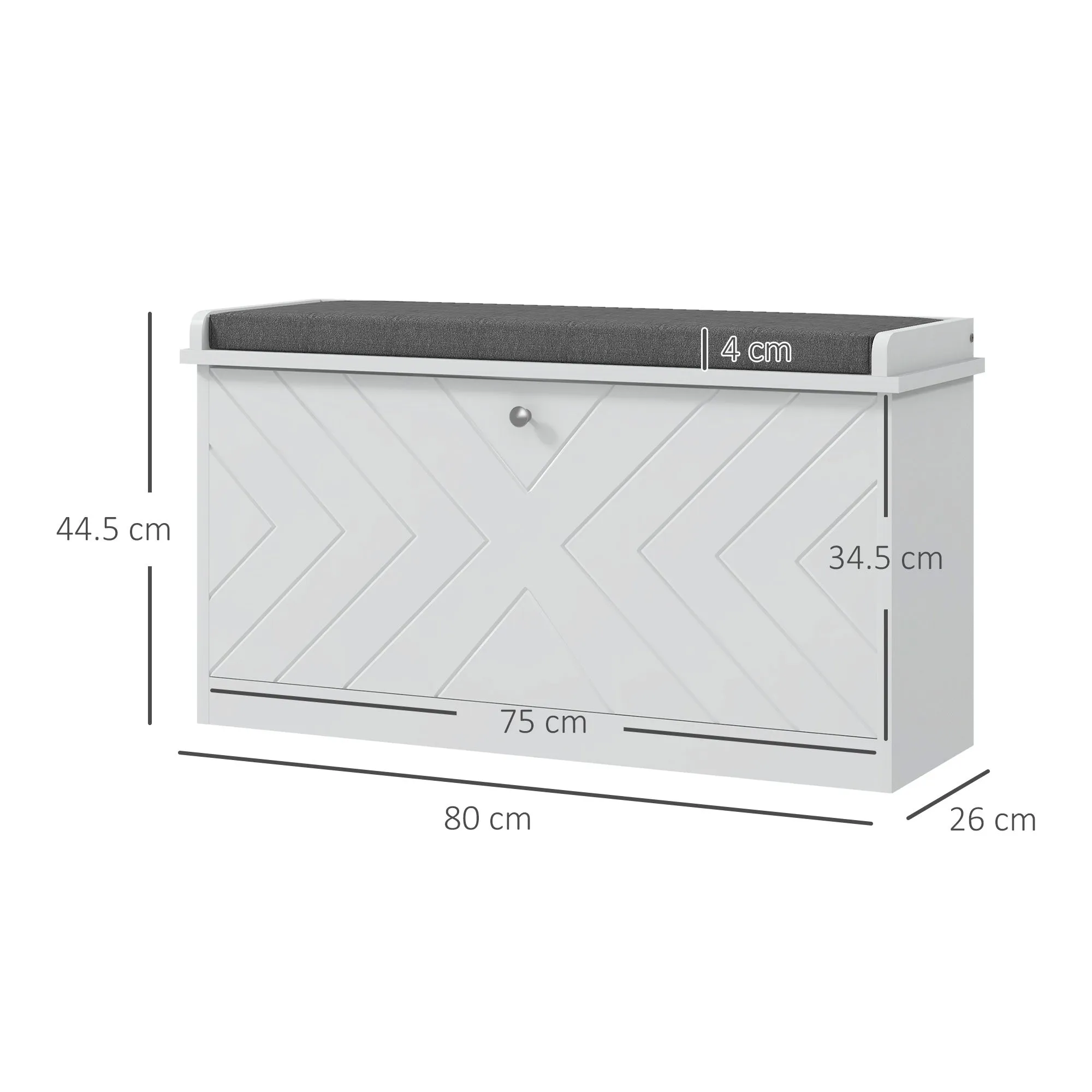 Space-Saving Shoe Cabinet Bench with Cushion and Folding Drawer for 8 Pairs of Shoes, White - Image 3