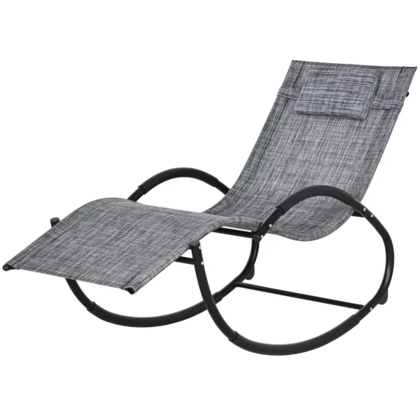 Waterproof Outdoor Zero-Gravity Rocking Lounger with Headrest, 155x61x88 cm, Grey
