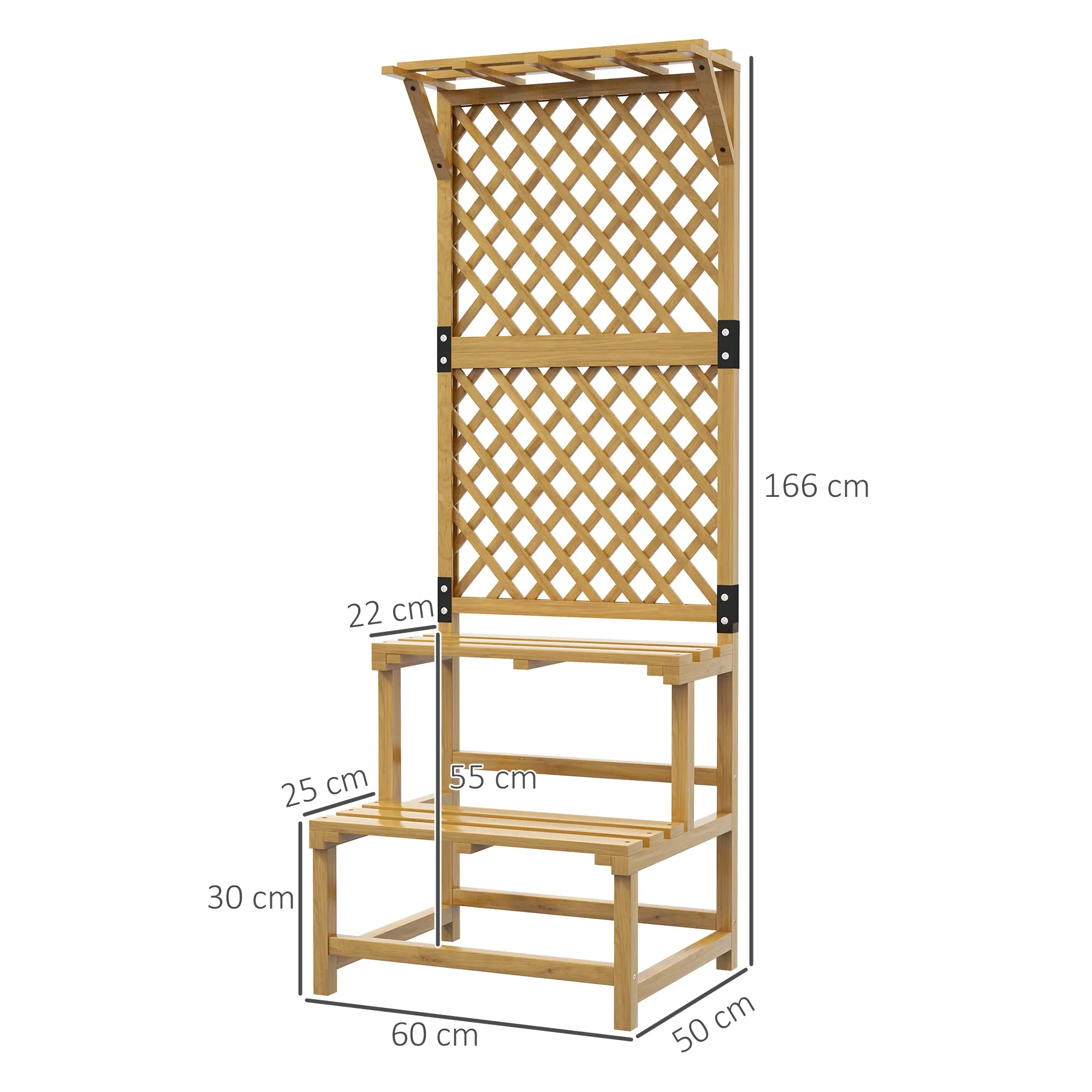 2-Tier Planter with Slatted Roof and Shelves, Fir Wood, 60x50x166 cm - Image 3