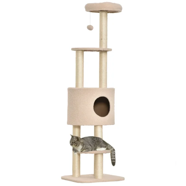 Sturdy Cat Tree with 5 Levels, Kennel, Playhouse, Toys and Sisal Rope, Beige, Max 30kg