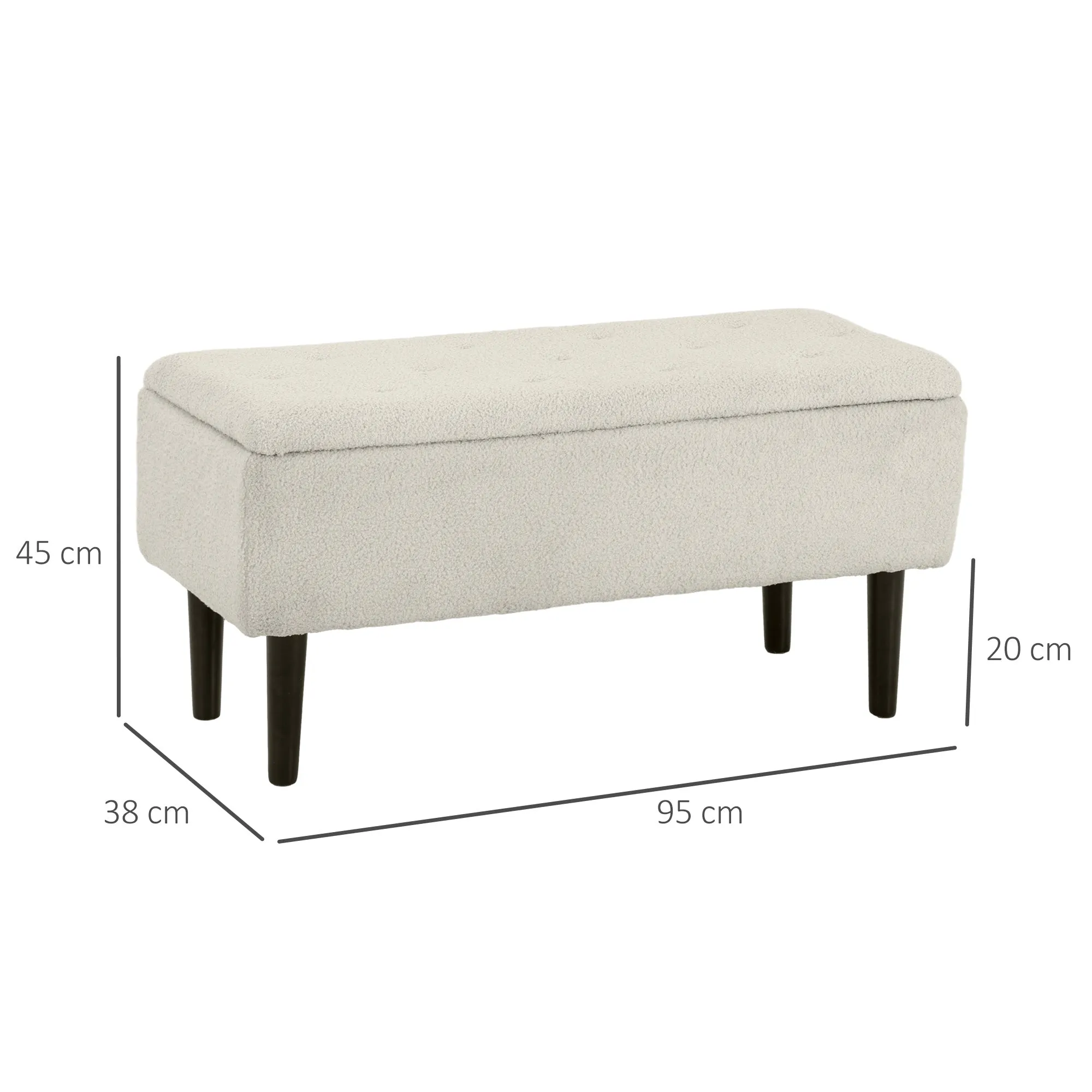 Bedside Bench with 47L Storage Compartment and Teddy Fabric Upholstery, 95x38x45 cm, Beige - Image 3