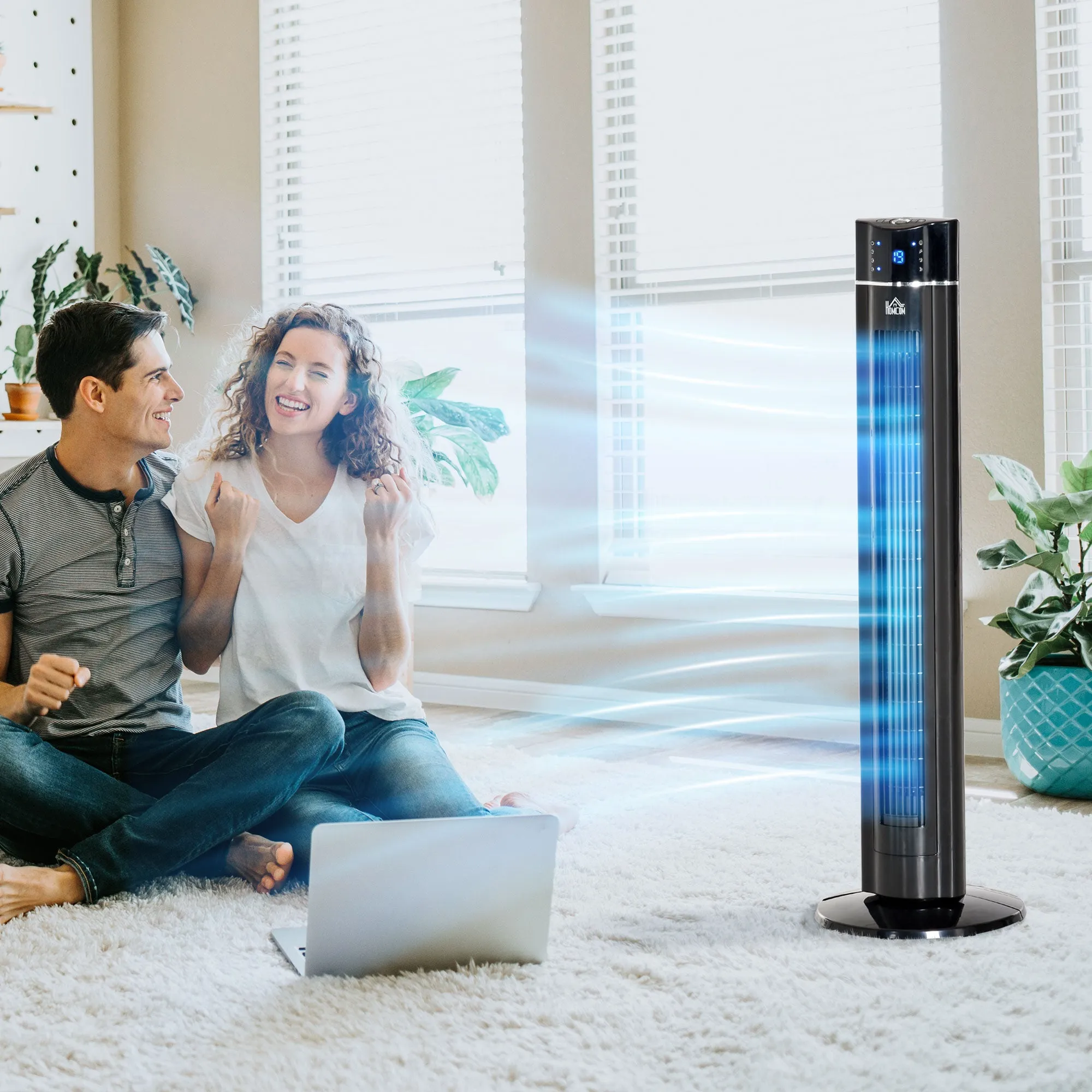 60W Column Fan with 3 Speeds, 3 Modes and 8h Timer, in ABS, Ø32x106.8 cm, Black - Image 2