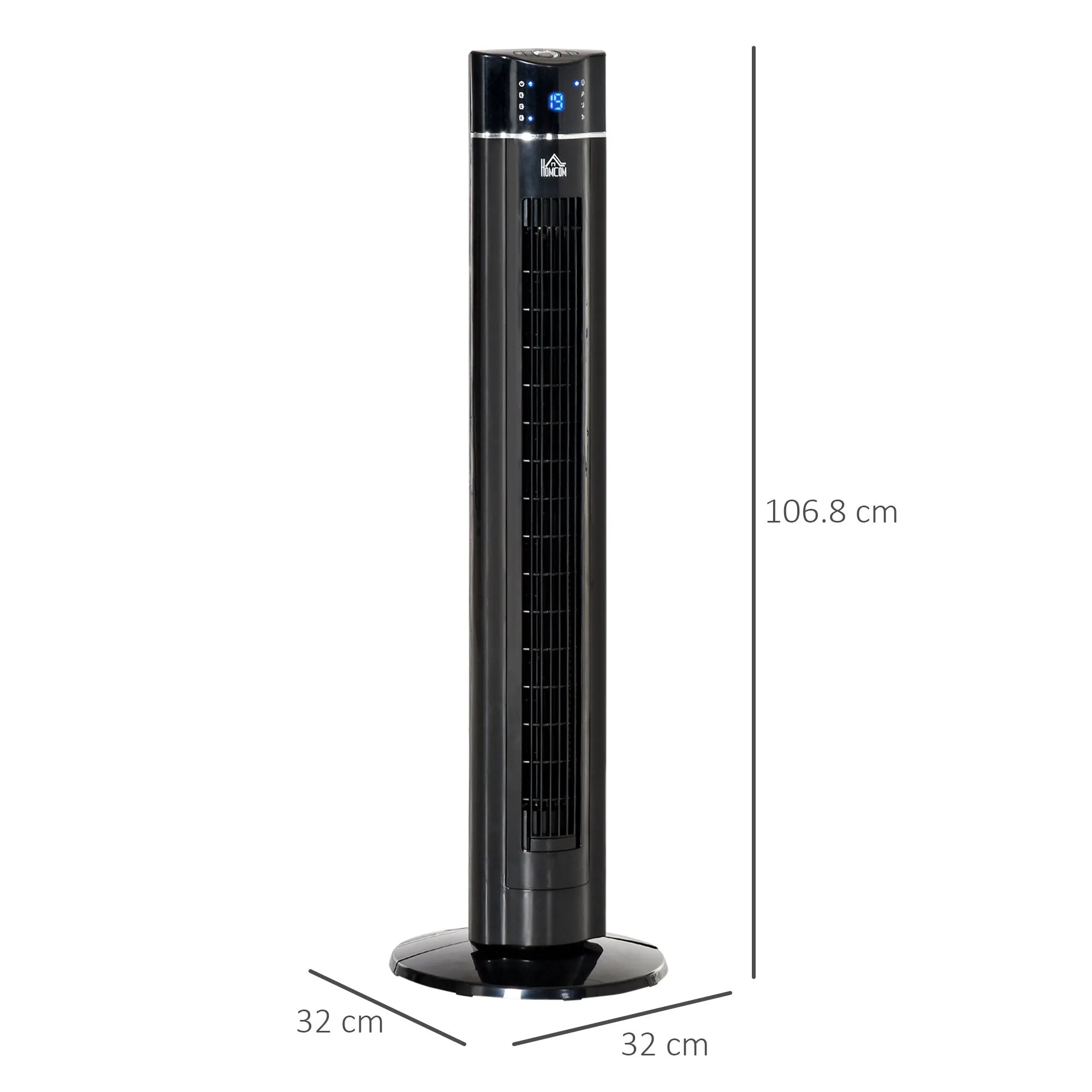 60W Column Fan with 3 Speeds, 3 Modes and 8h Timer, in ABS, Ø32x106.8 cm, Black - Image 3