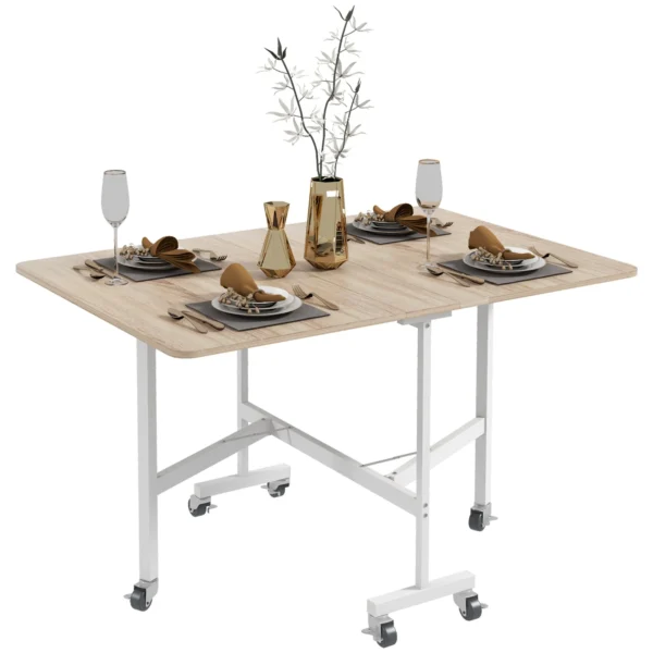 Modern Folding Table with 2 Flaps and Wheels in MDF and Steel, 120x80x73cm, Brown