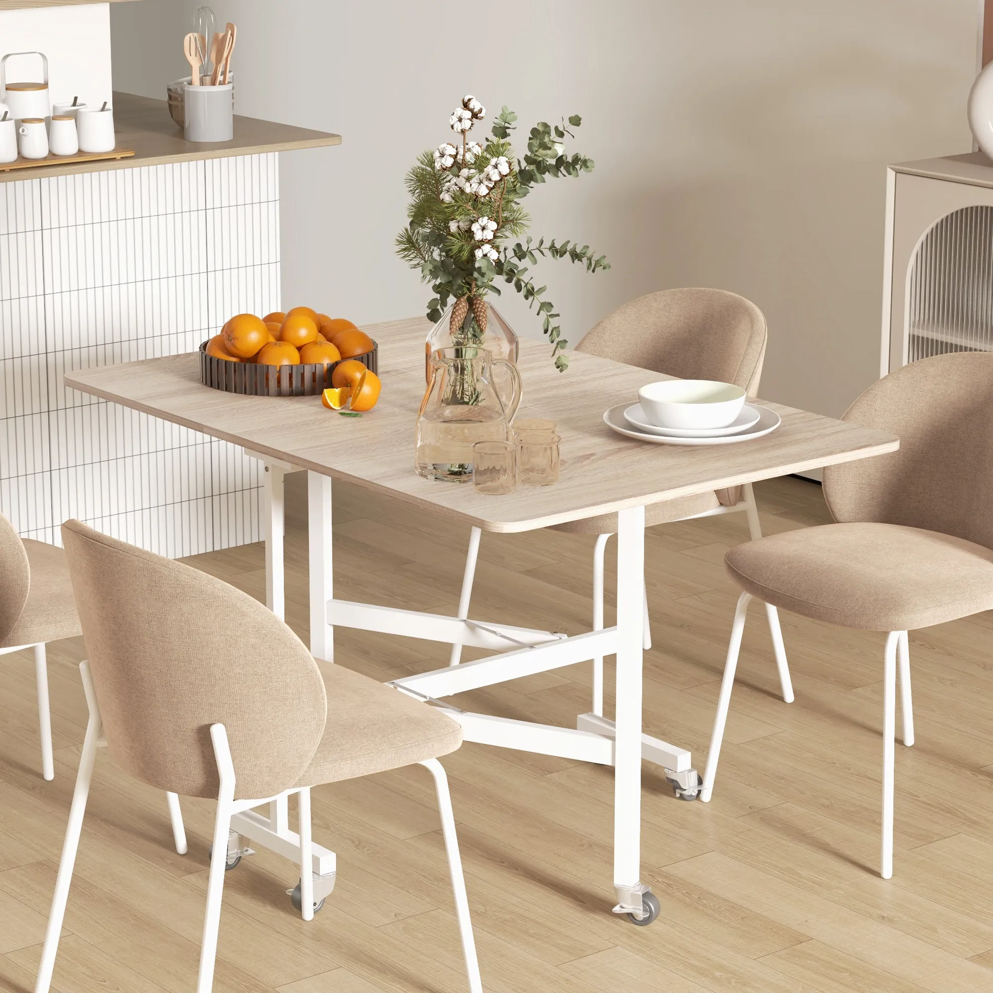 Modern Folding Table with 2 Flaps and Wheels in MDF and Steel, 120x80x73cm, Brown - Image 2