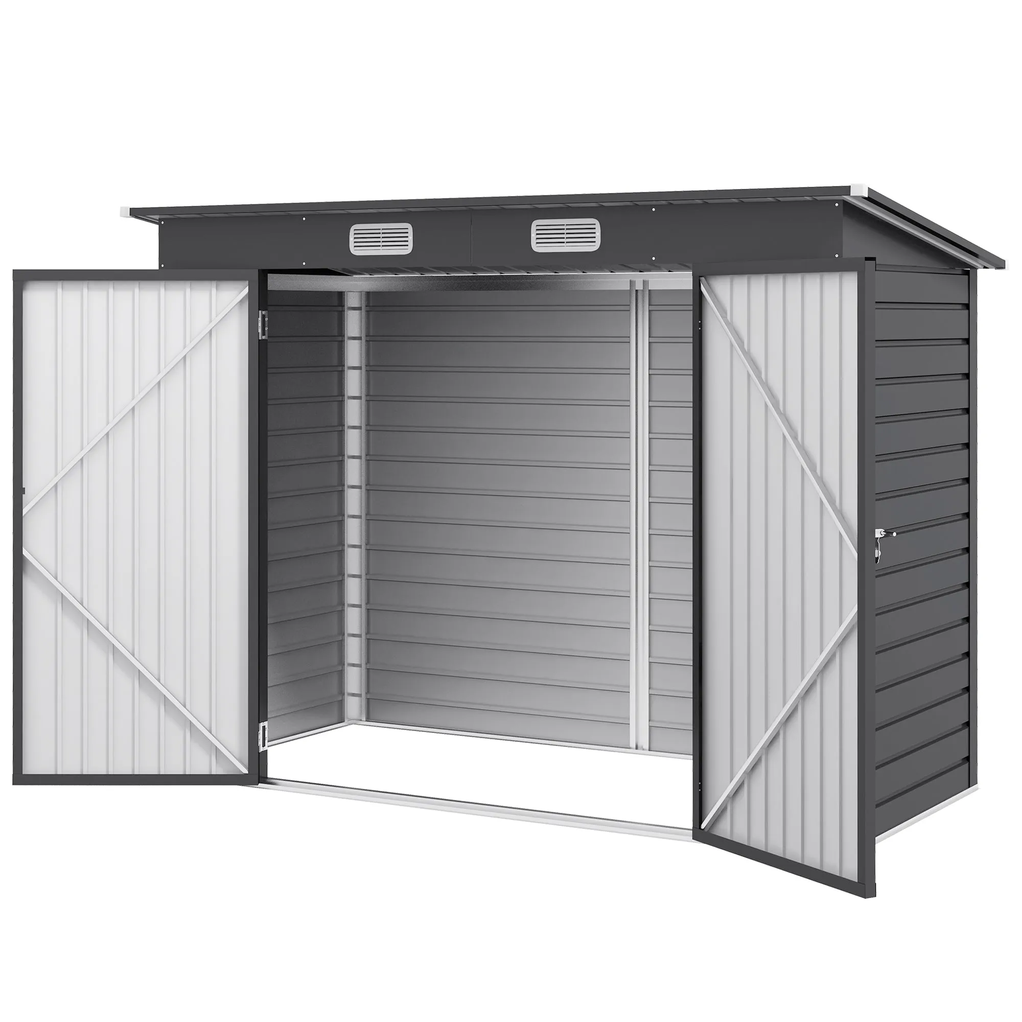 Tool Shed with Latch, Galvanized Steel, 249x121x183 cm, Grey - Image 2