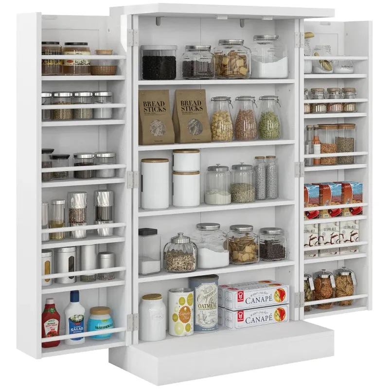 Kitchen Cabinet with 5 Central Shelves and 2 Side Shelves with 6 Levels, in MDF, 60x30x104 cm, White