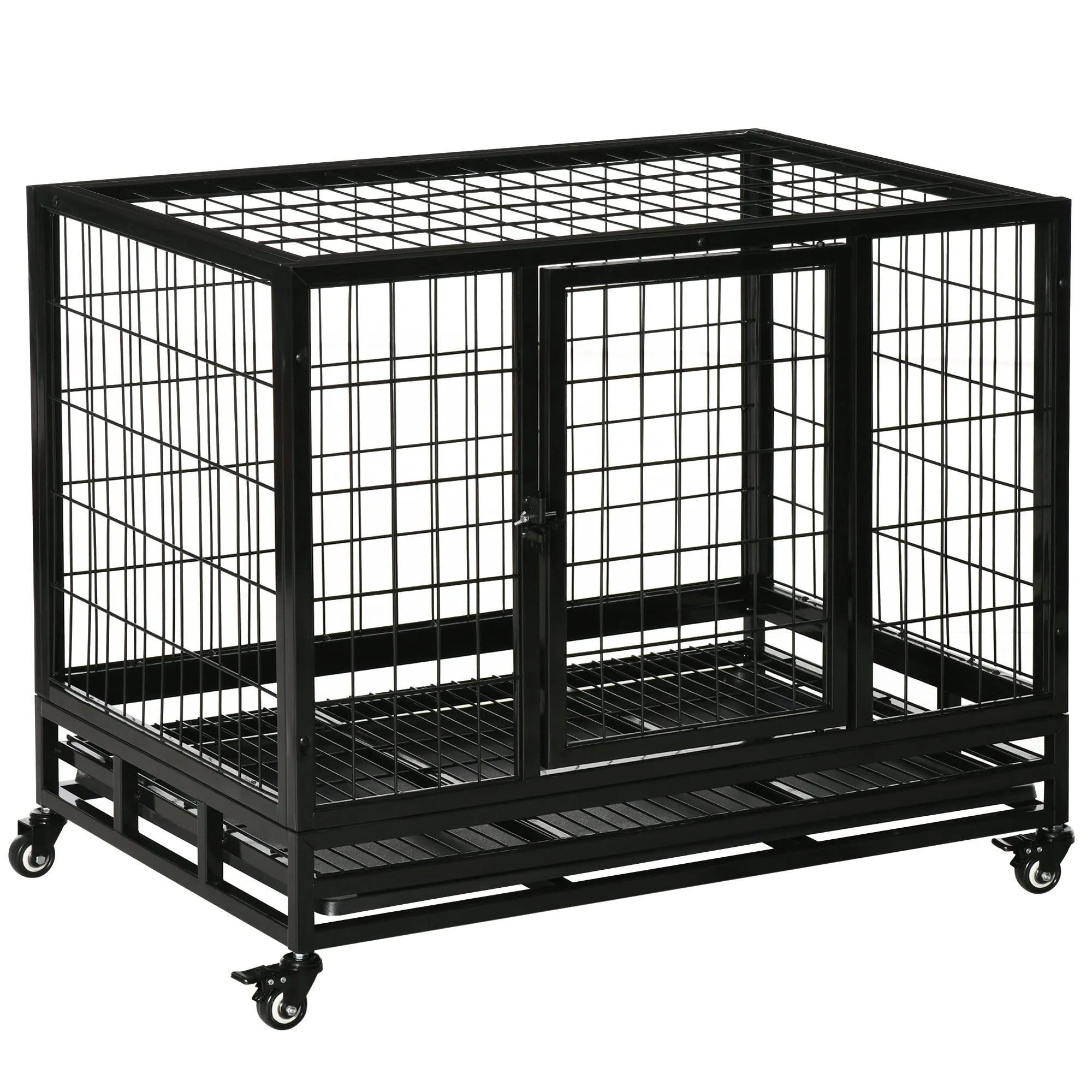 Indoor Outdoor Dog Cage Playpen with Wheels 92×62×75cm