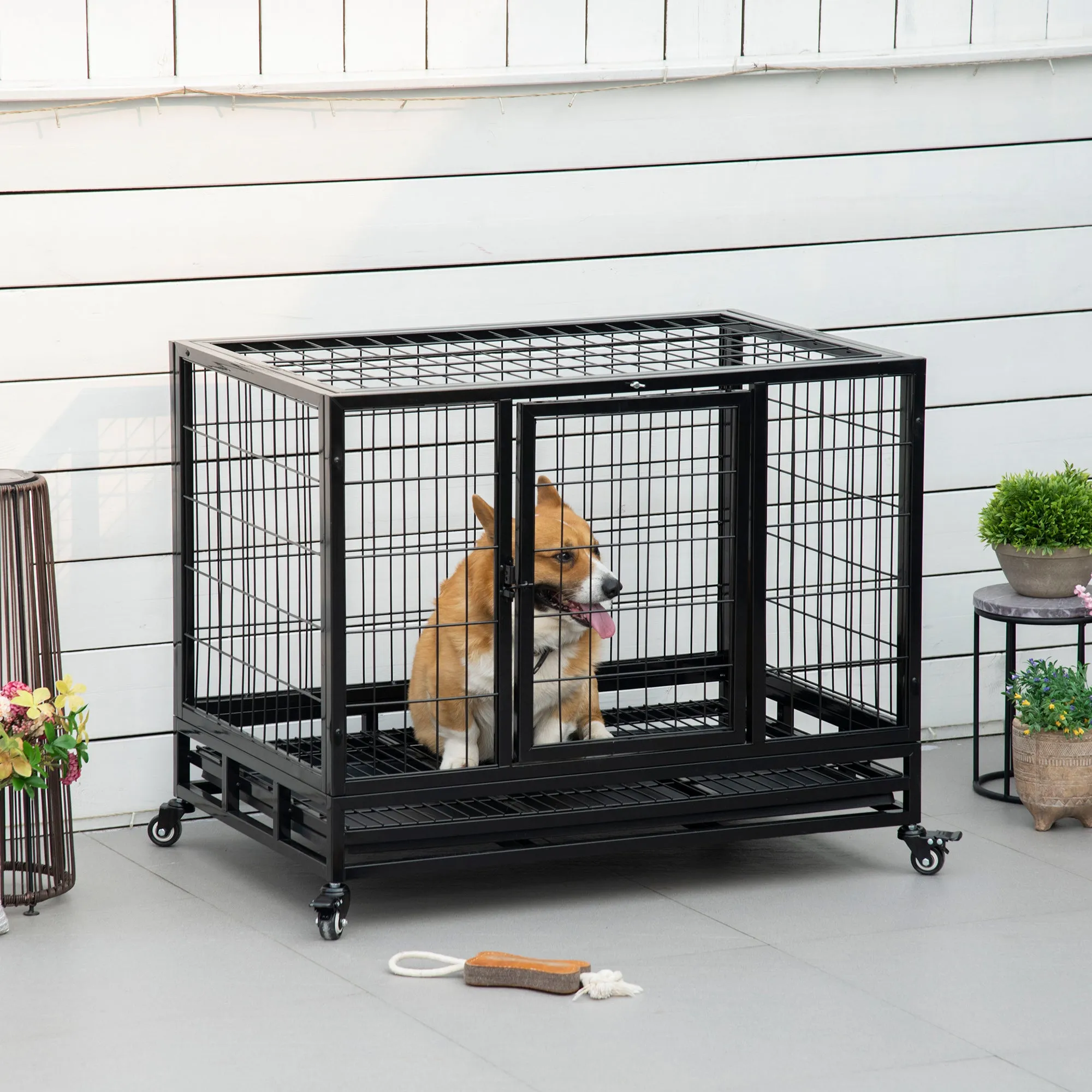 Indoor Outdoor Dog Cage Playpen with Wheels 92×62×75cm - Image 2