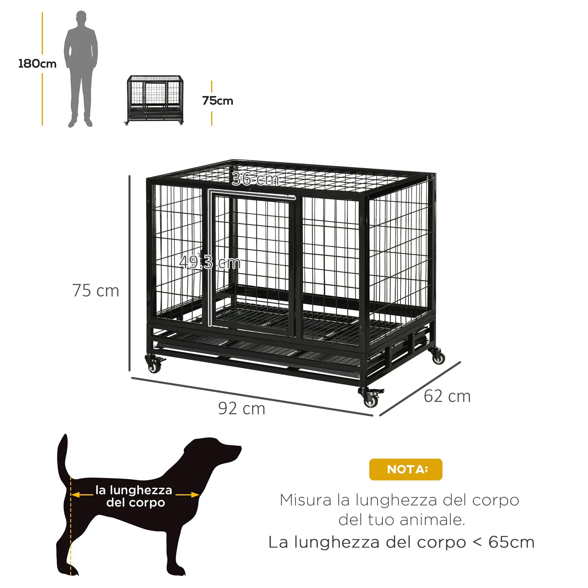 Indoor Outdoor Dog Cage Playpen with Wheels 92×62×75cm - Image 3