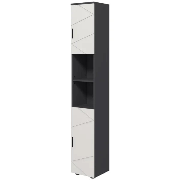 Bathroom Column in Chipboard with 2 Open Shelves and 2 2-Tier Cabinets, 30x30x183 cm, Grey