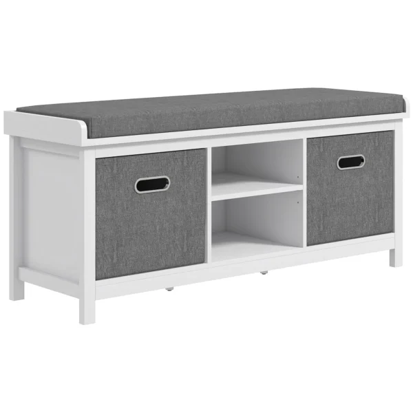 Shoe Bench with 3-Tier Adjustable Shelf and 2 Drawers, Chipboard, 105x35x47 cm, White and Grey