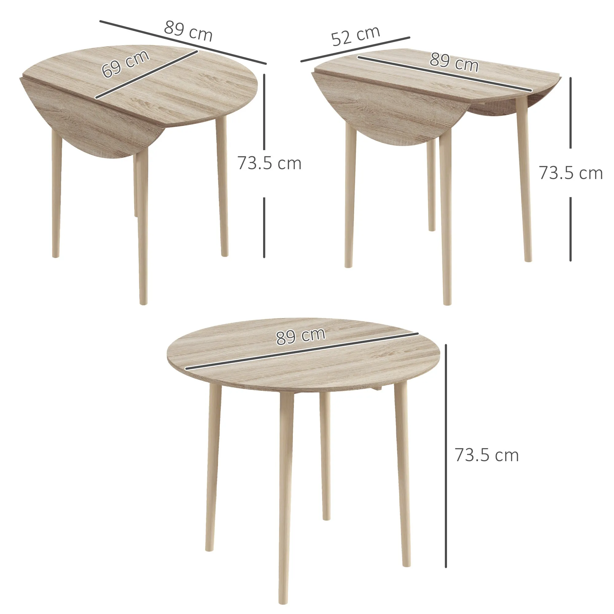 Modern Folding Drop-Leaf Table for Kitchen and Living Room, Chipboard, Ø89x73.5 cm - Image 3