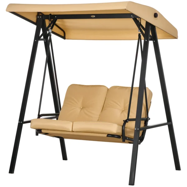 SIERA | 2-Seater Swing in Steel and Teslin Fabric with Adjustable Canopy and Cushions, 138x106x174 cm, Beige