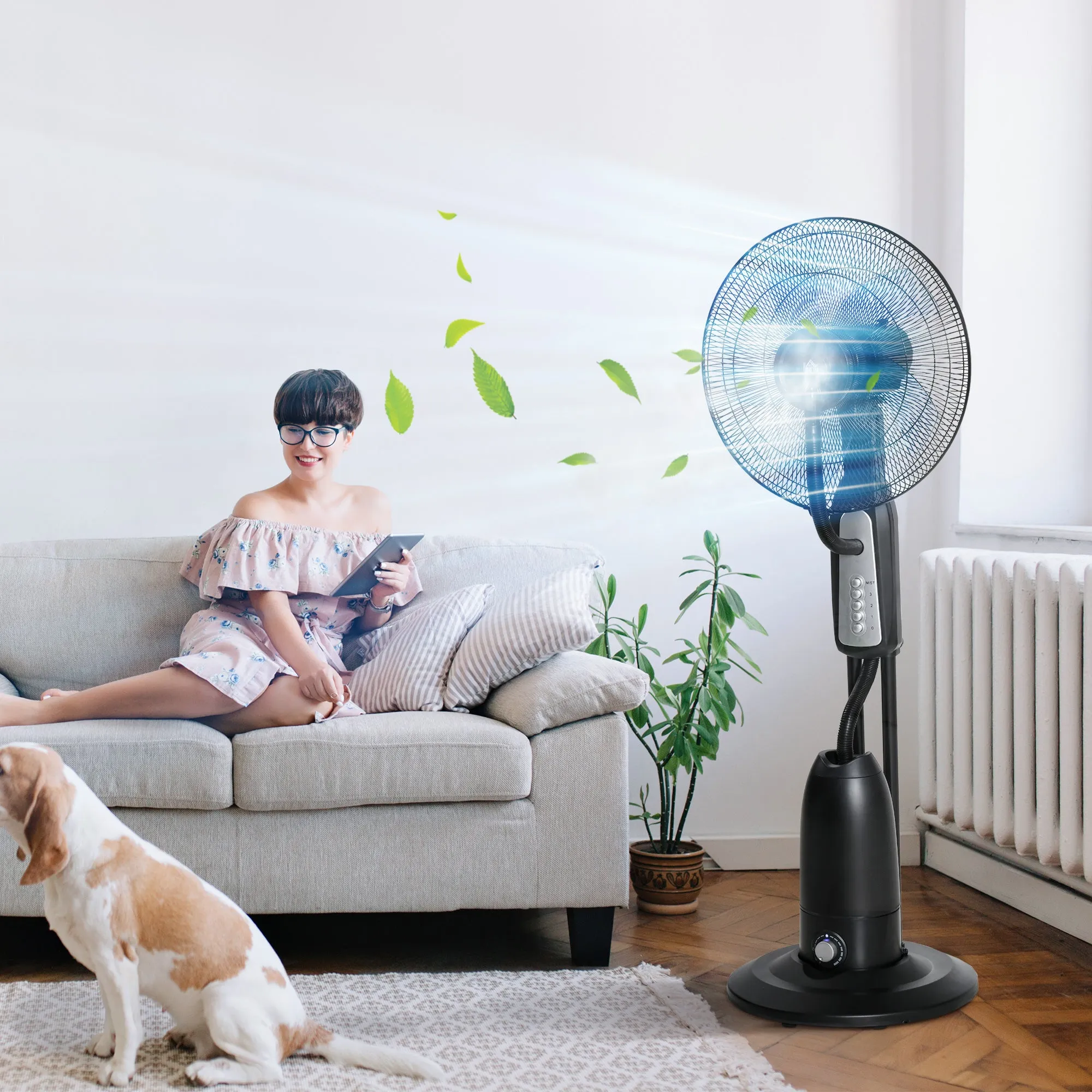 90W 4-Wheel Misting Fan with 2.8L Tank and 4 Speeds, in Metal, PE and ABS, 44.5x38. 5x120 cm - Image 2