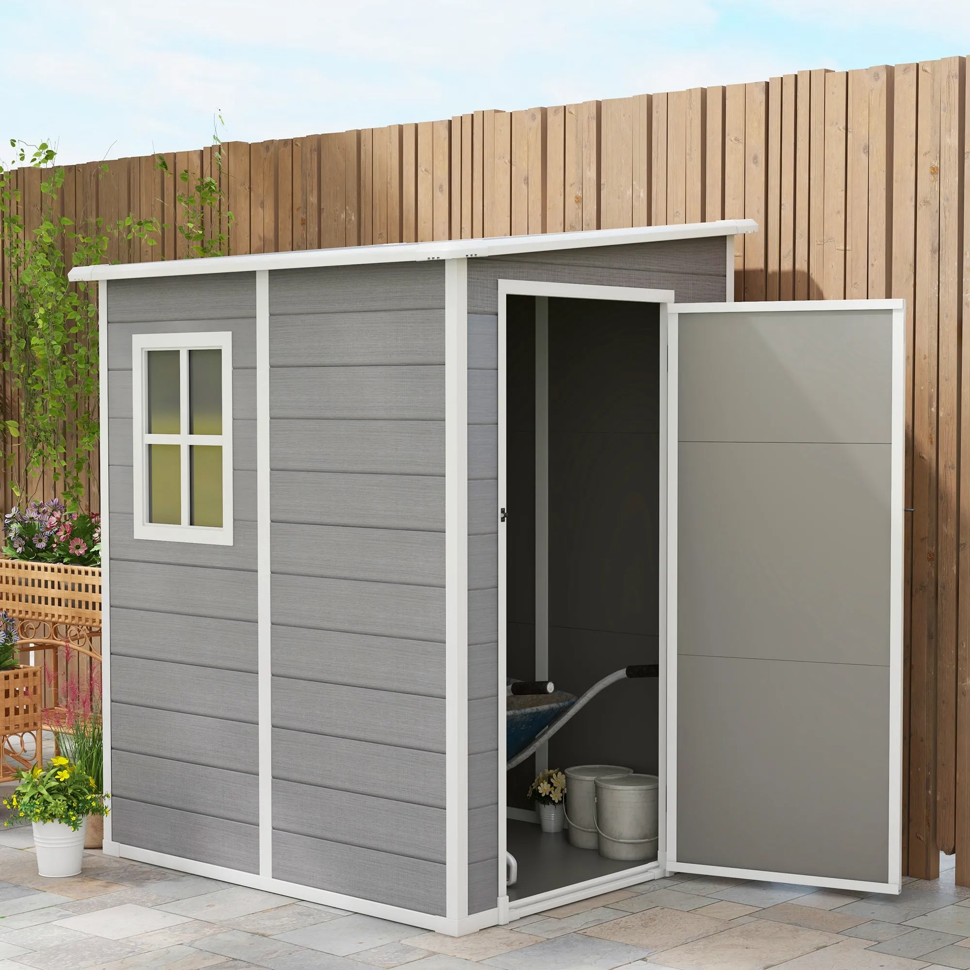 Garden Shed with Window and Double Door, in Aluminum and PP, 122x149x192 cm, Gray - Image 2