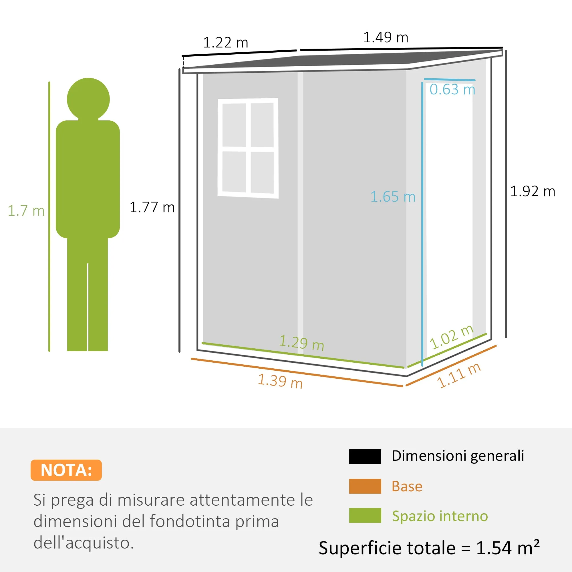 Garden Shed with Window and Double Door, in Aluminum and PP, 122x149x192 cm, Gray - Image 3