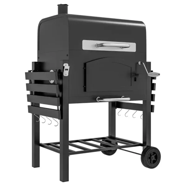 2-Wheel Garden Barbecue with Grill, Smoker and Stove, Metal and Cast Iron, 124x66x112 cm, Black
