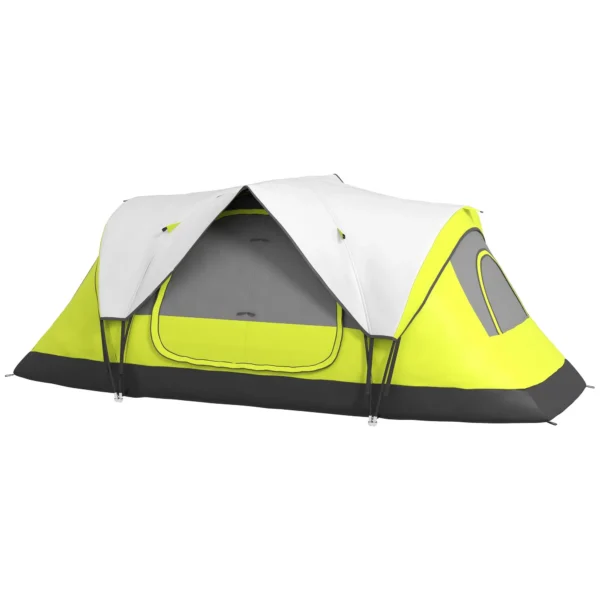 6 Person Camping Tent with 2 Separate Spaces, in Polyester and Fiberglass, 450x215Dx180 cm, Green