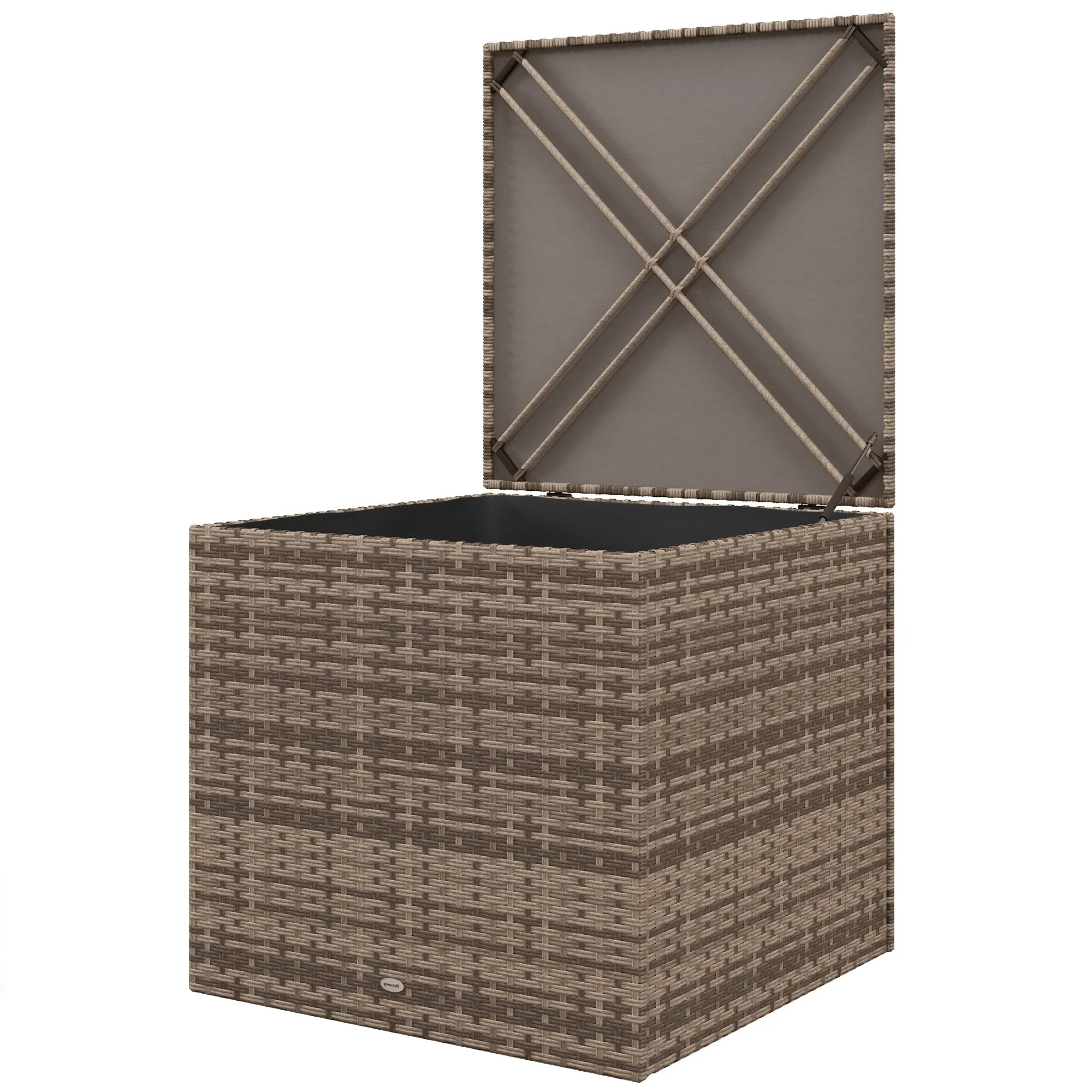 Outdoor Storage Chest in PE Rattan and Steel with Internal Lining, 75x75x70 cm, Black and Sand Color
