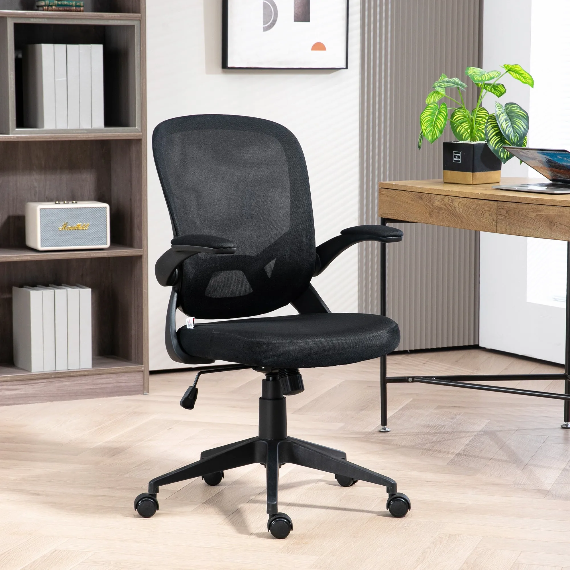 Ergonomic Office Chair with Adjustable Height, Flip-Up Armrests and Mesh Fabric, Black - Image 2