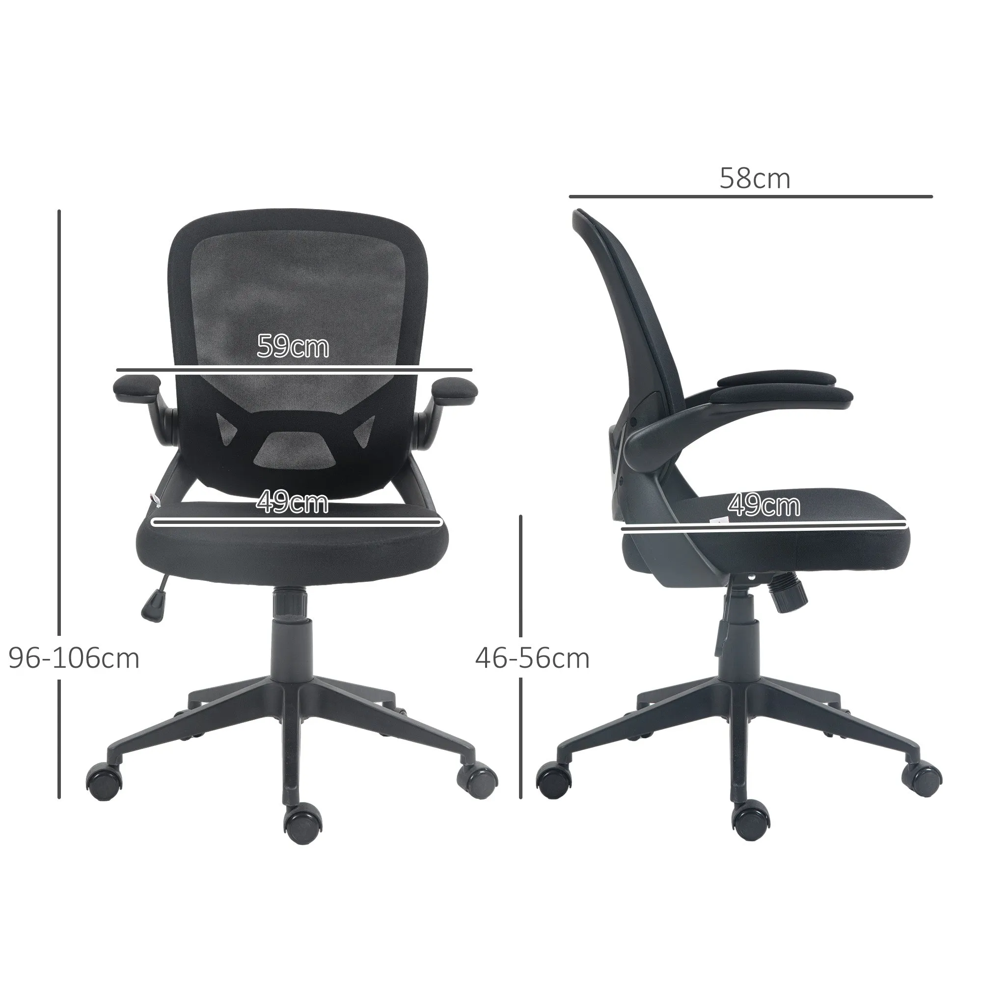 Ergonomic Office Chair with Adjustable Height, Flip-Up Armrests and Mesh Fabric, Black - Image 3