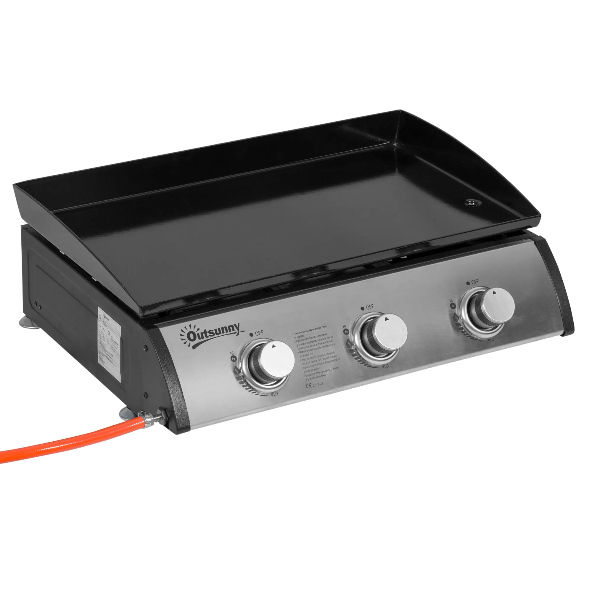 Non-Stick Tabletop Gas Barbecue Grill with 3 x 3kW Burners, 62 x 46 x 21cm, Black