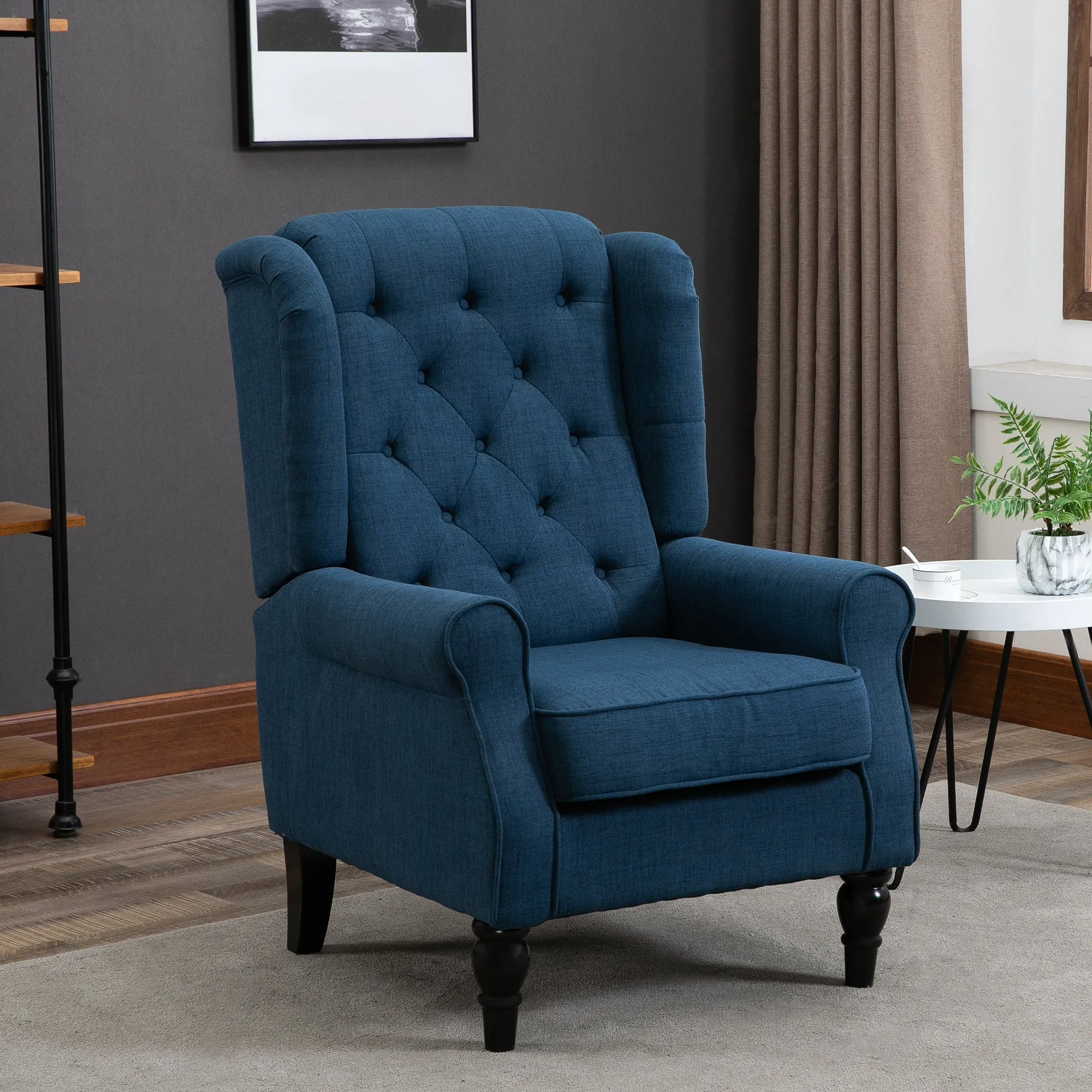 French Style Sofa Armchair with Padded Seat and Cushions, Polyester, 74x86x102 cm, Blue - Image 2