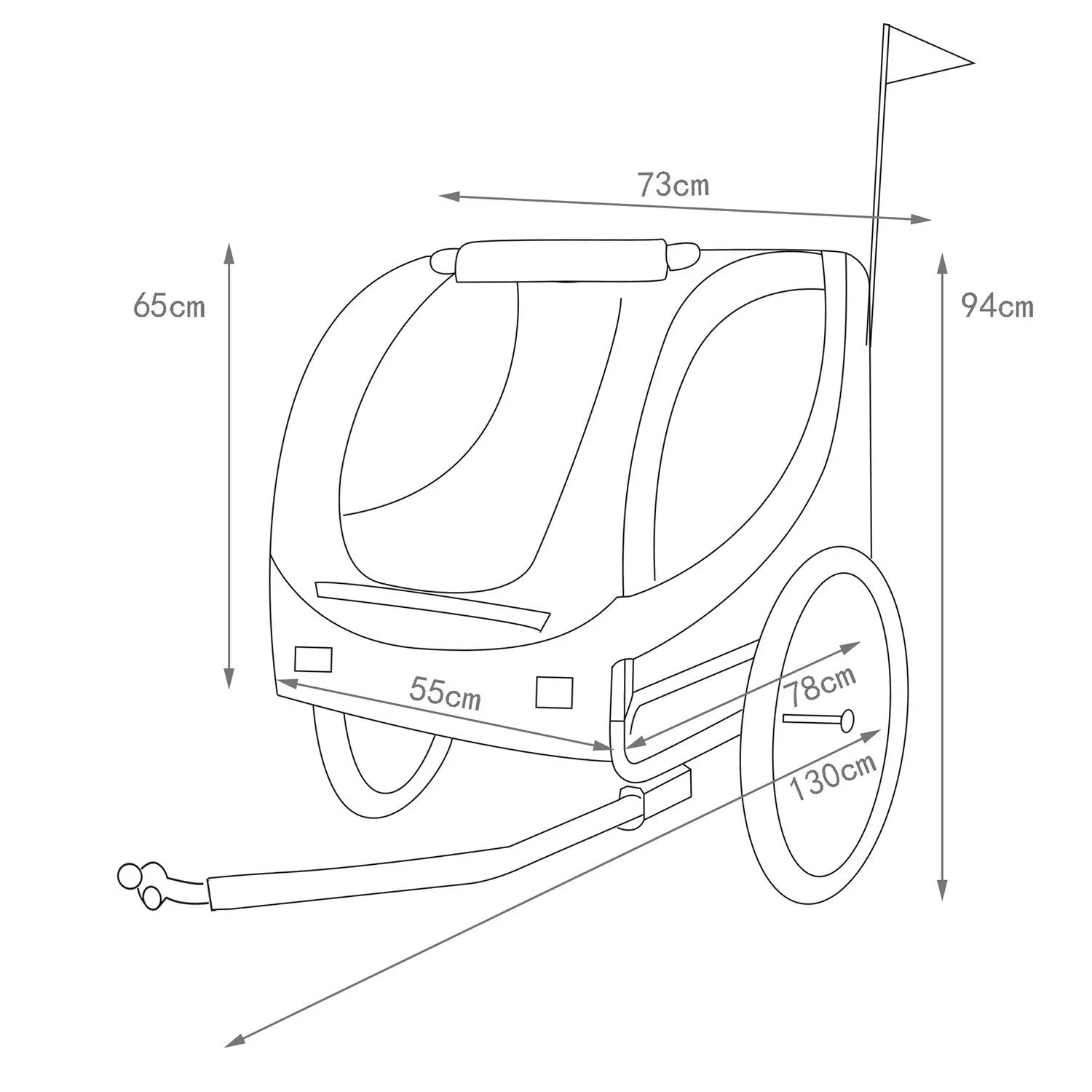 Bicycle Dog Trailer, Black and White, 130x90x110cm - Image 3