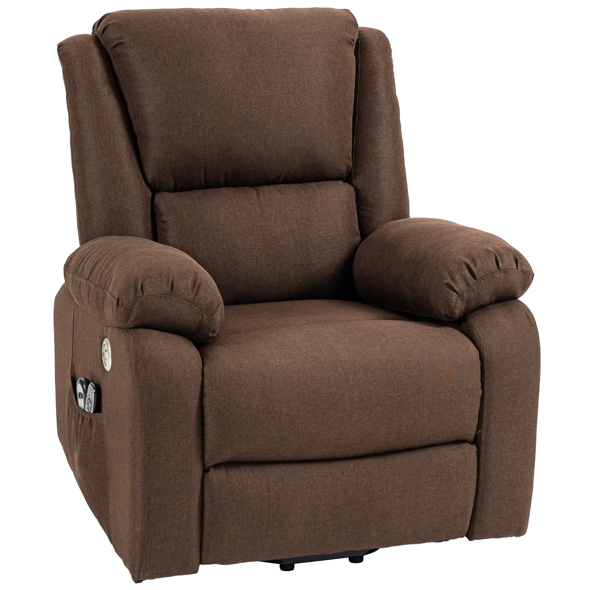 Reclining Lift Chair with Footrest, in Linen Effect Fabric, 87x92x105 cm, Coffee