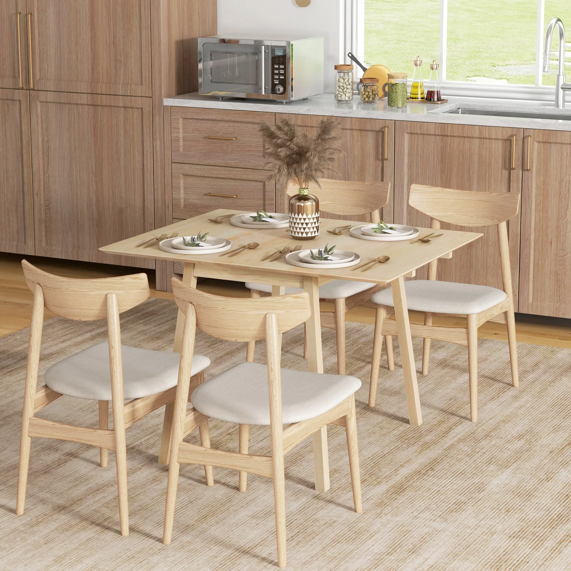 Space-Saving Folding Table with 2 Flaps for 2-4 People in Pine Wood, Natural Wood Color - Image 2
