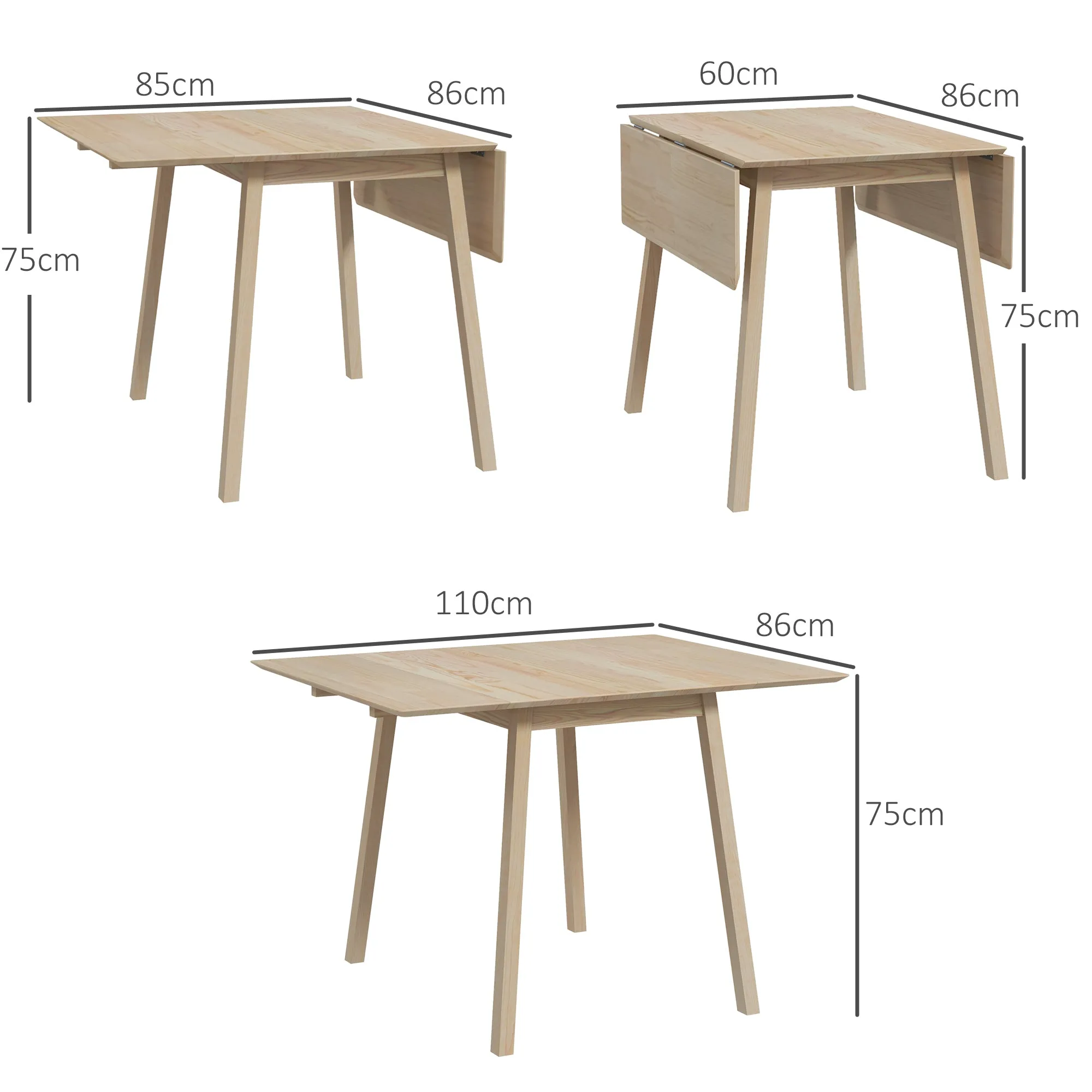 Space-Saving Folding Table with 2 Flaps for 2-4 People in Pine Wood, Natural Wood Color - Image 3