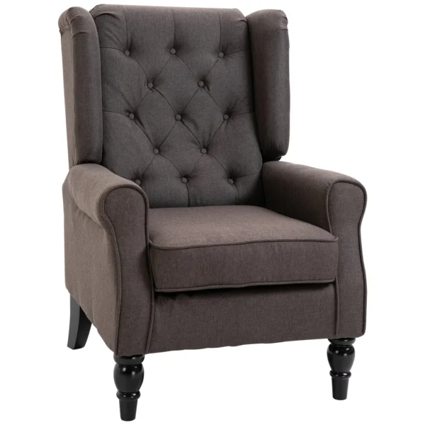 French Style Sofa Armchair with Padded Seat and Cushions, Polyester, 74x86x102 cm, Brown