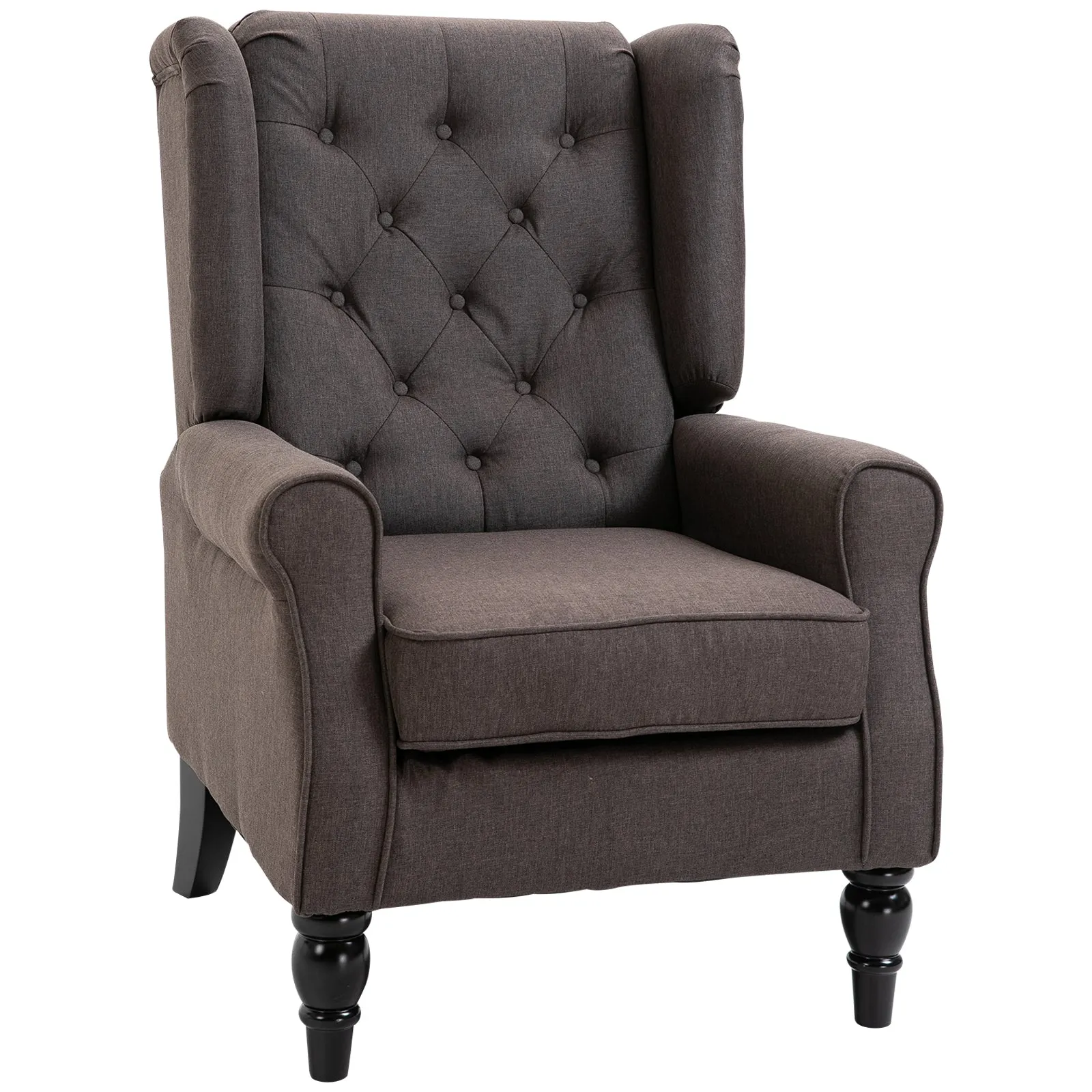 French Style Sofa Armchair with Padded Seat and Cushions, Polyester, 74x86x102 cm, Brown