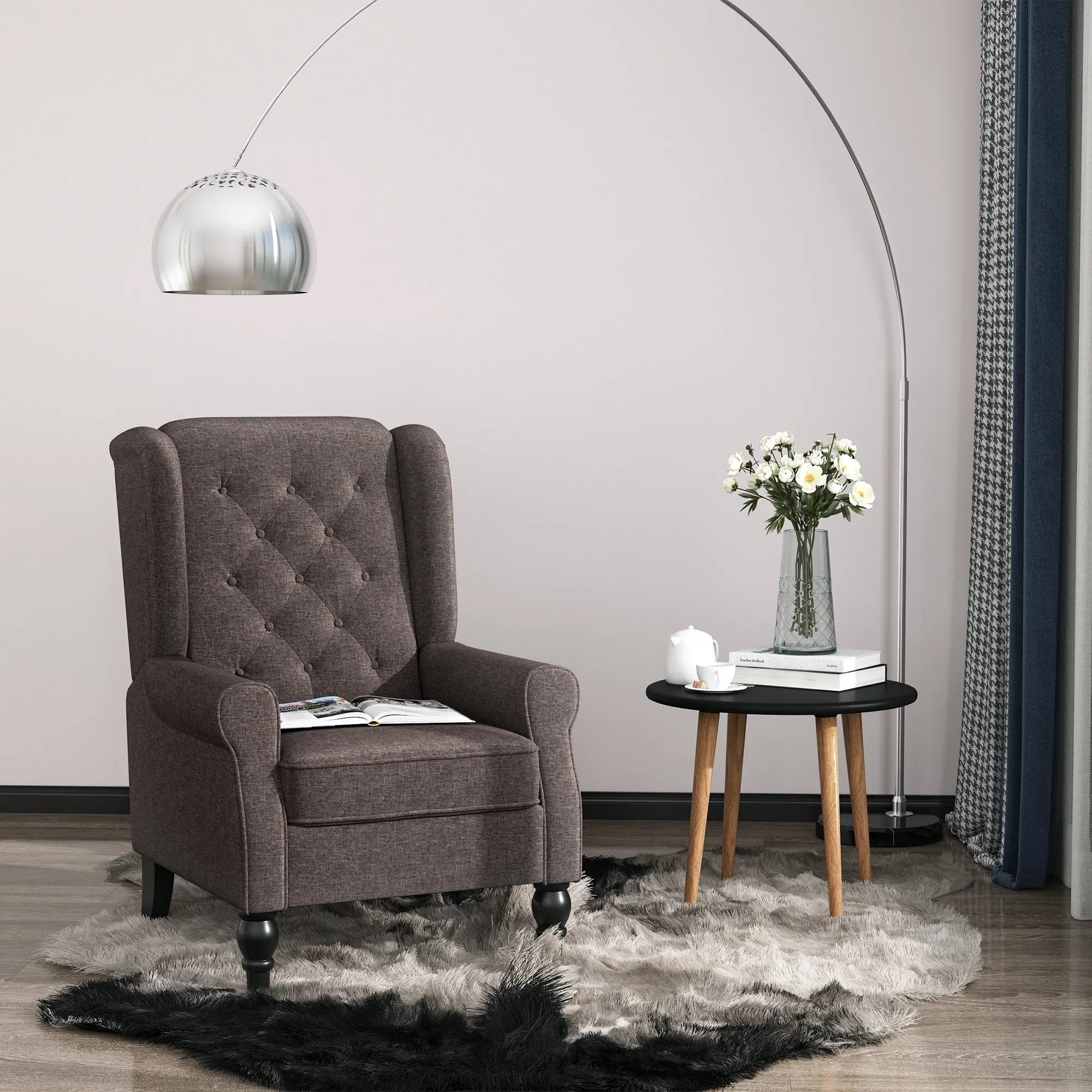 French Style Sofa Armchair with Padded Seat and Cushions, Polyester, 74x86x102 cm, Brown - Image 2