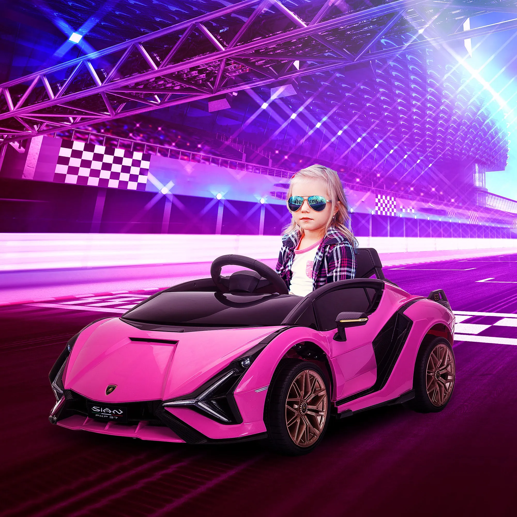 Electric Car for Children 3-5 Years Lamborghini 12V with Remote Control and Speed 3-5km/h, Pink - Image 2