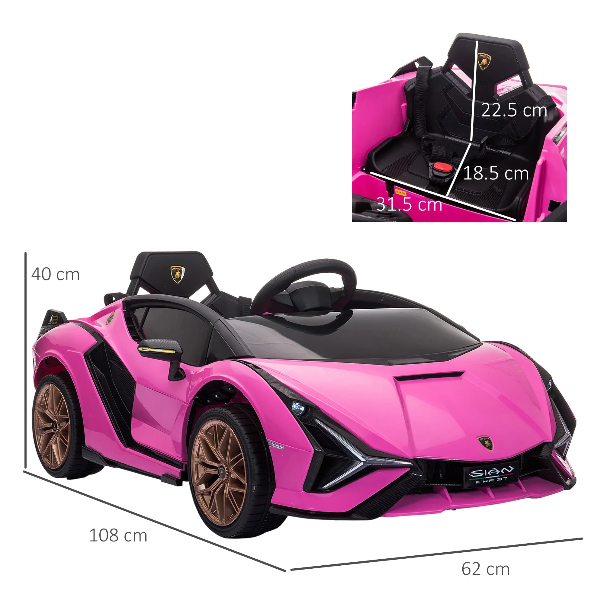 Electric Car for Children 3-5 Years Lamborghini 12V with Remote Control and Speed 3-5km/h, Pink - Image 3