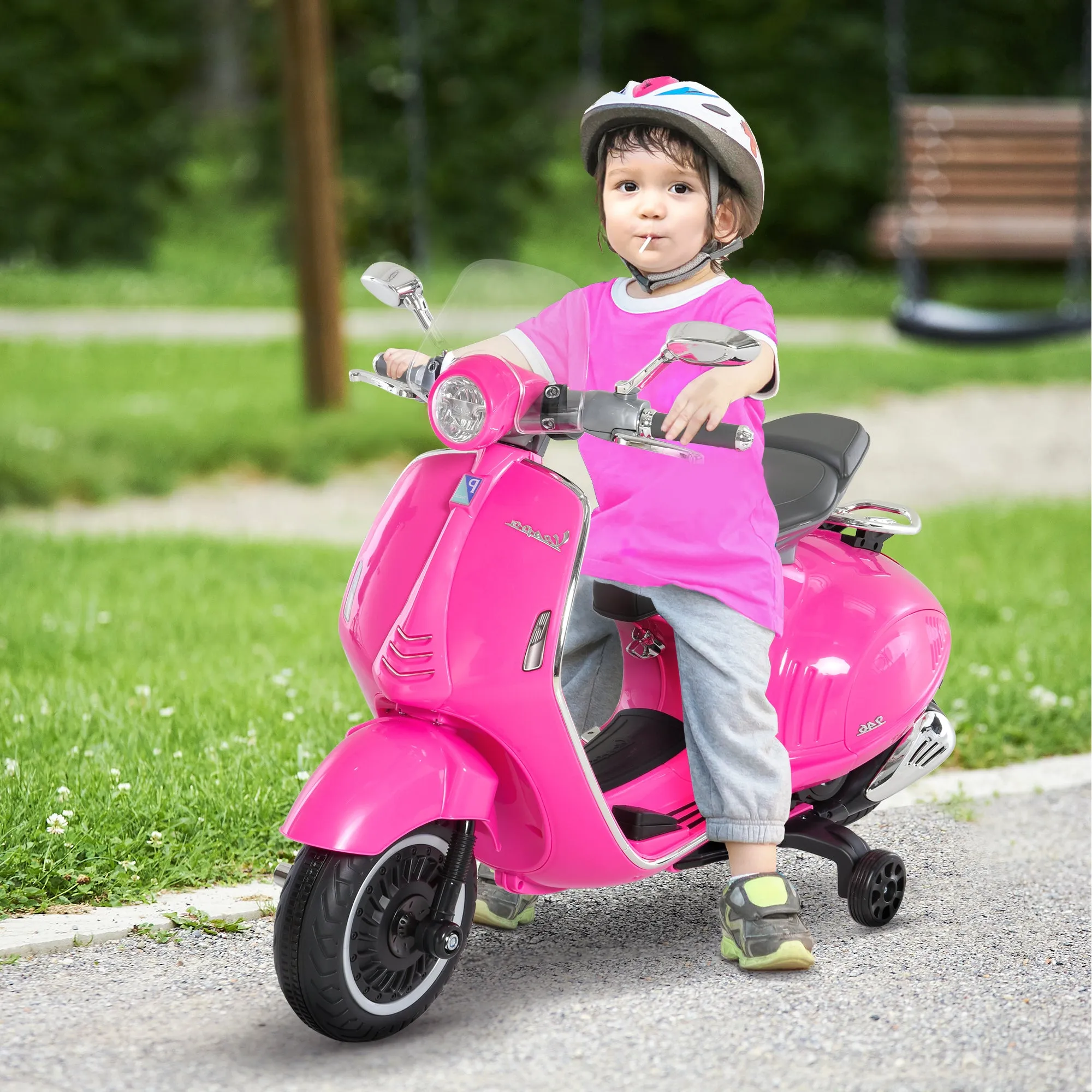 Officially Licensed Vespa Electric Motorcycle for Kids, 2 Wheels, Lights and Sounds, 108x49x75 cm, Pink - Image 2