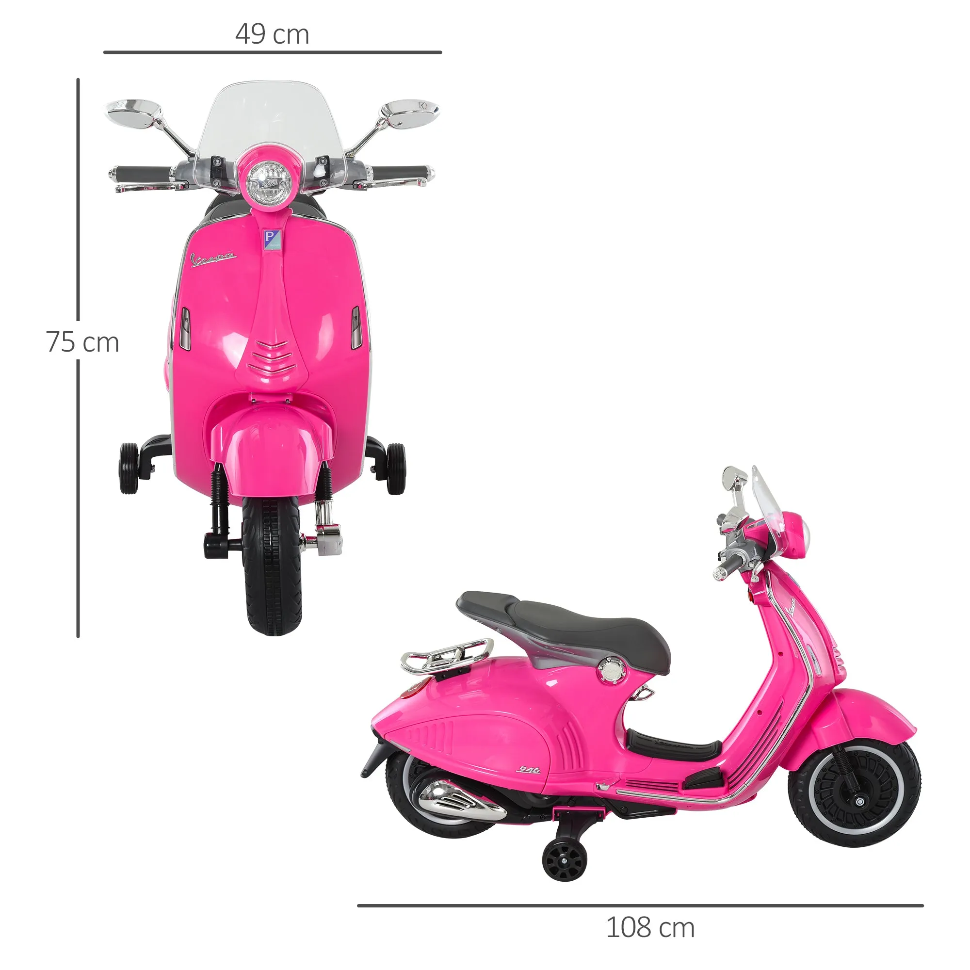 Officially Licensed Vespa Electric Motorcycle for Kids, 2 Wheels, Lights and Sounds, 108x49x75 cm, Pink - Image 3