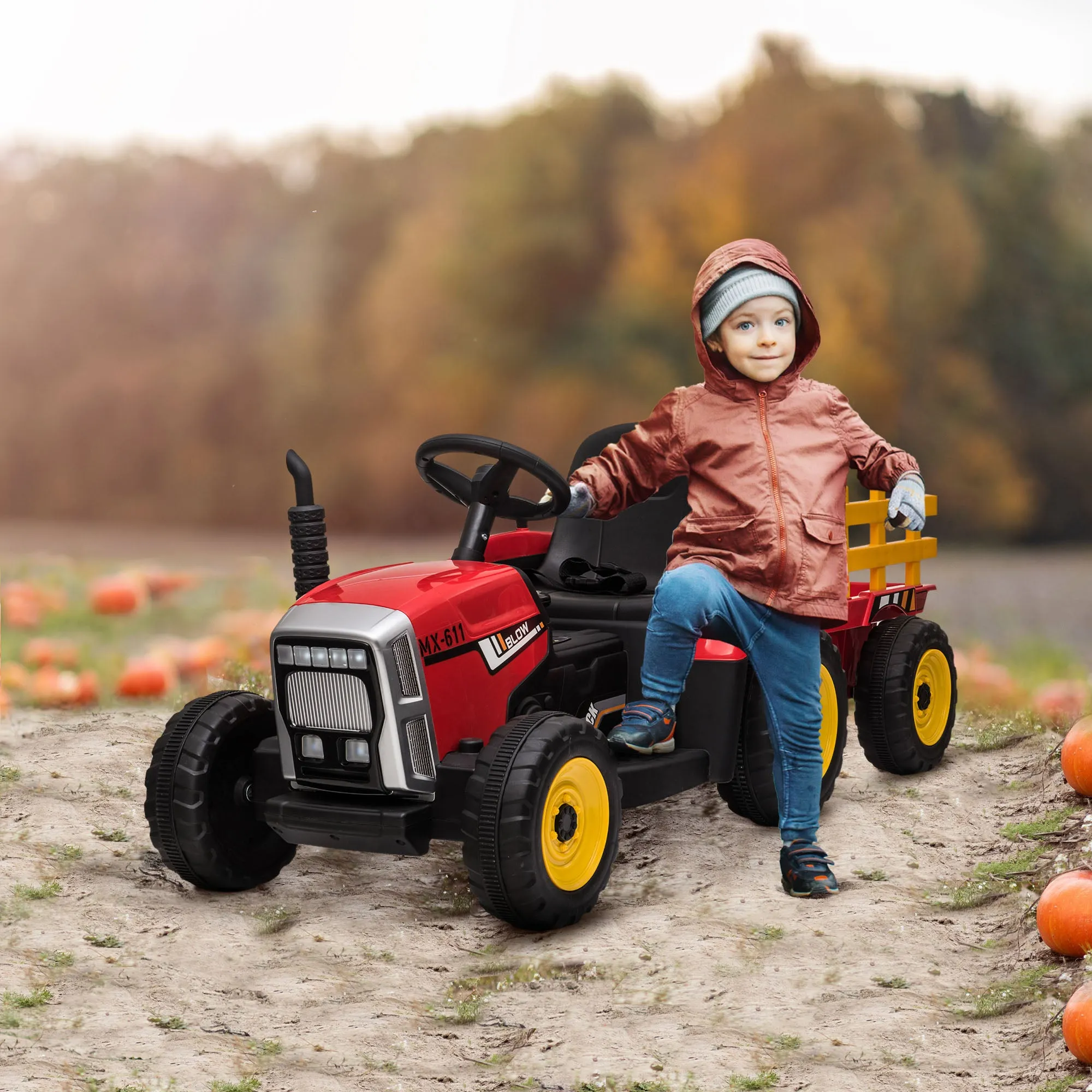 Electric Tractor for Children 3-6 Years with Removable Trailer, 12V Battery and Remote Control, Red - Image 2