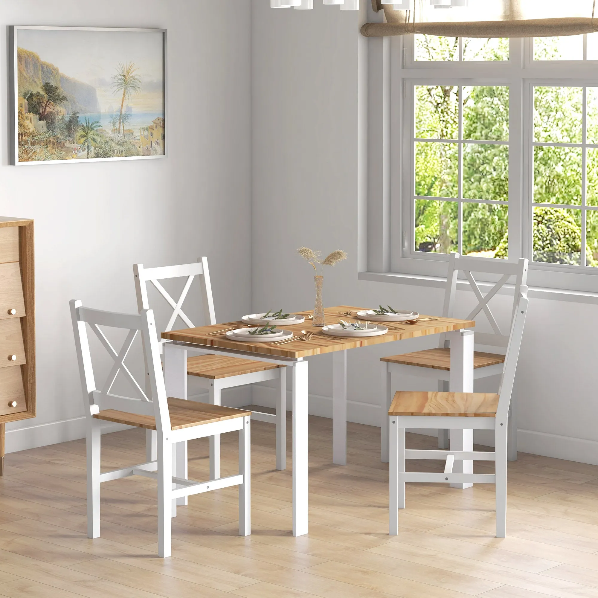 Set of 4 Kitchen and Living Room Chairs with Cross Backrest, in Pine Wood, 41x46.5x86 cm - Image 2
