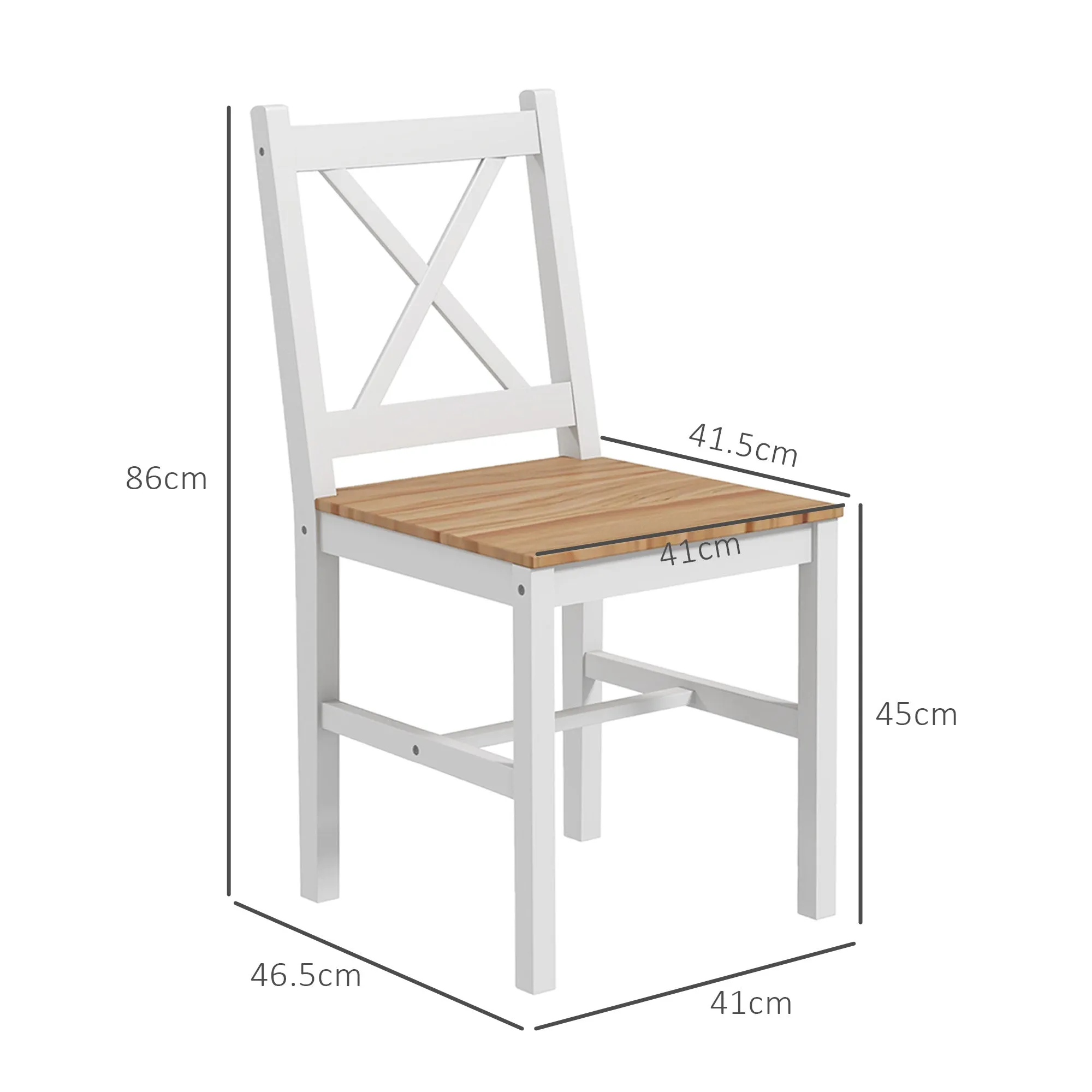 Set of 4 Kitchen and Living Room Chairs with Cross Backrest, in Pine Wood, 41x46.5x86 cm - Image 3