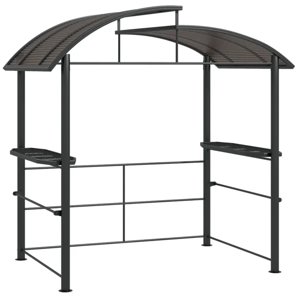 Barbecue Gazebo with Roof and 2 Storage Shelves, Metal and PC, 240x150x230cm, Dark Grey