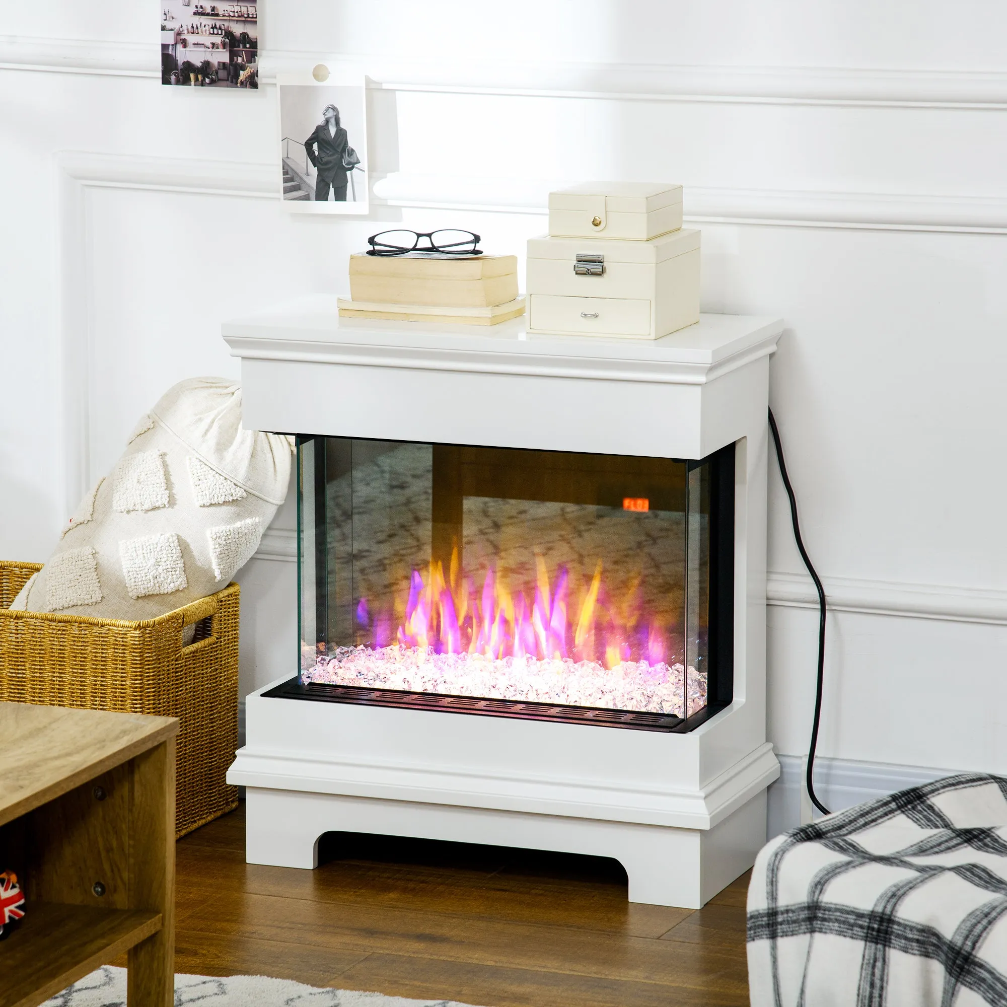 Electric Fireplace 10 Color with Auto Shut Off and 12h Timer, 61x28x66.5 cm, White - Image 2
