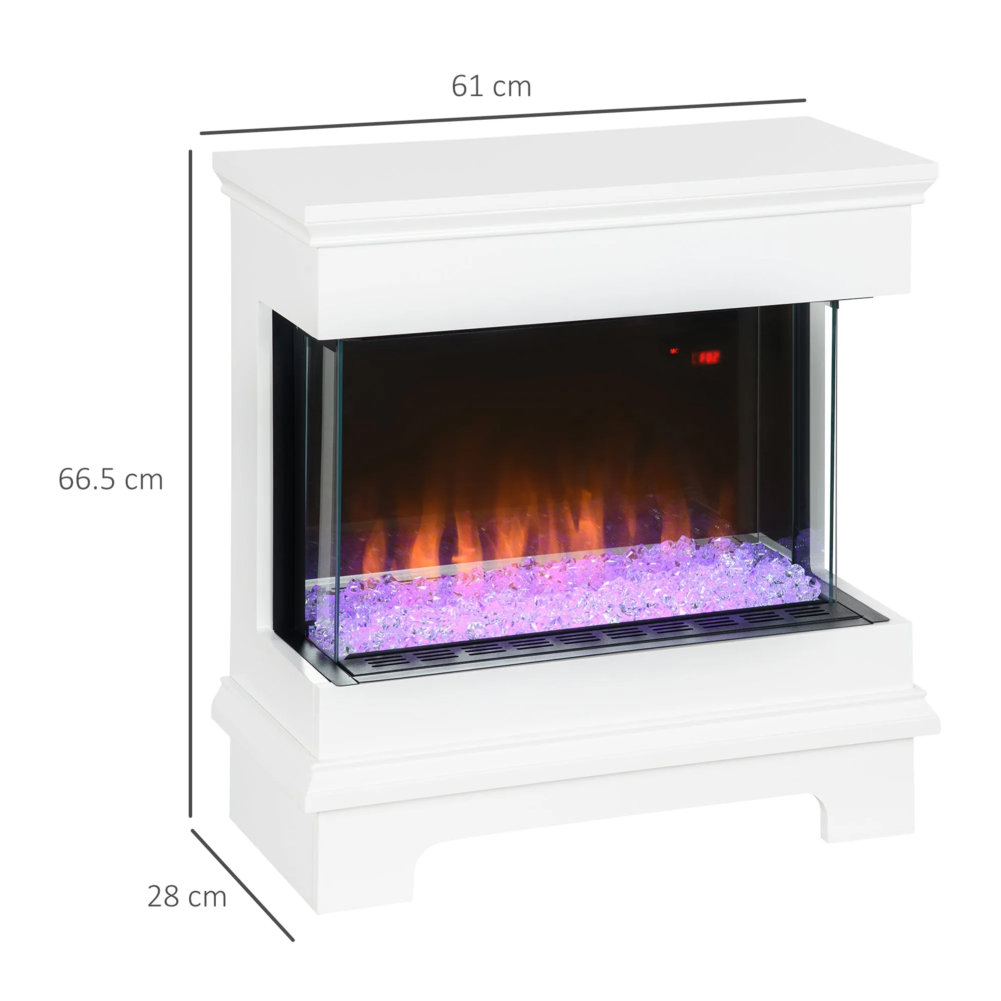 Electric Fireplace 10 Color with Auto Shut Off and 12h Timer, 61x28x66.5 cm, White - Image 3