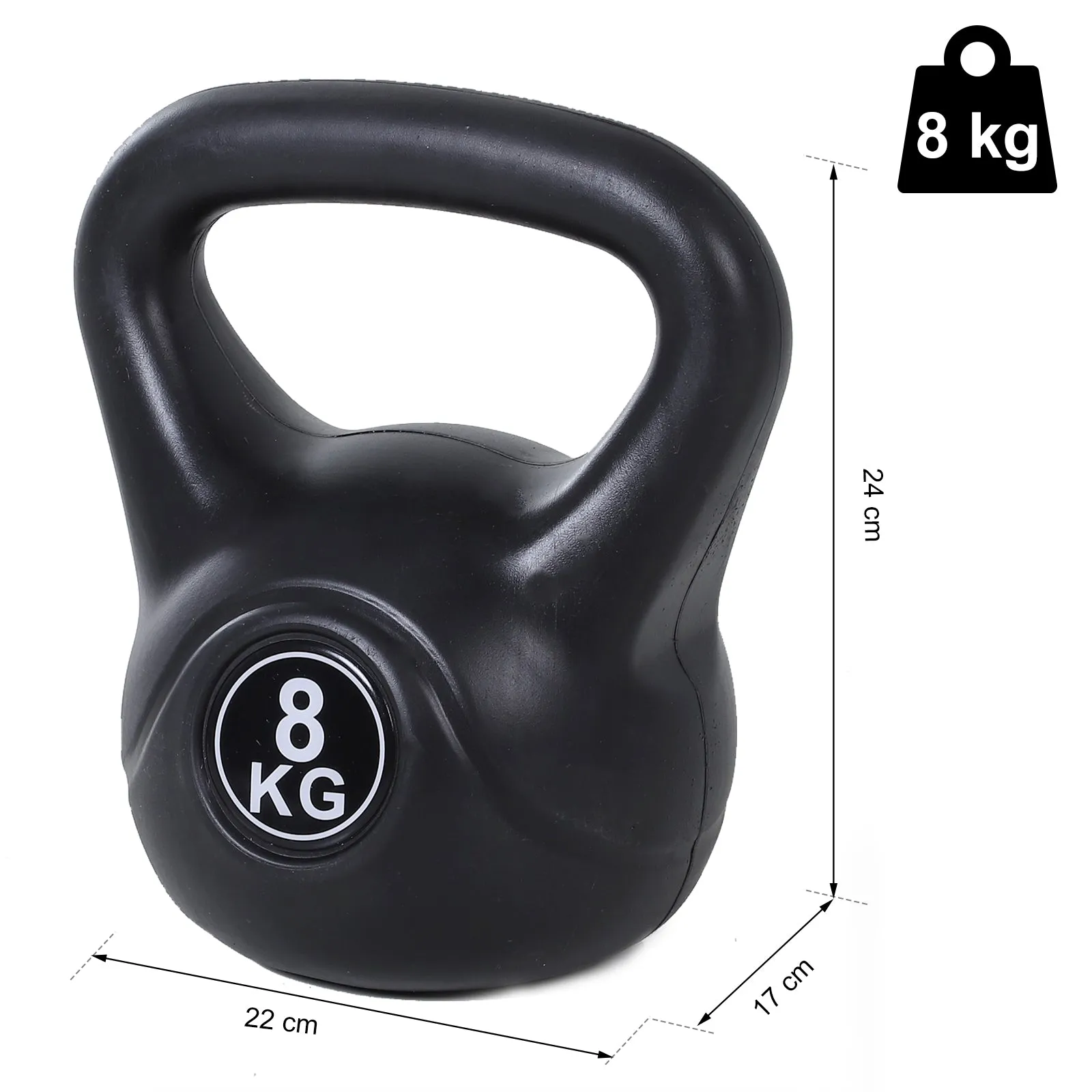 8kg Kettlebell for Sports and Fitness with Flat Base and Handle, Kettlebell Weights for Home Gym Training, 22x17x24 cm, Black - Image 3