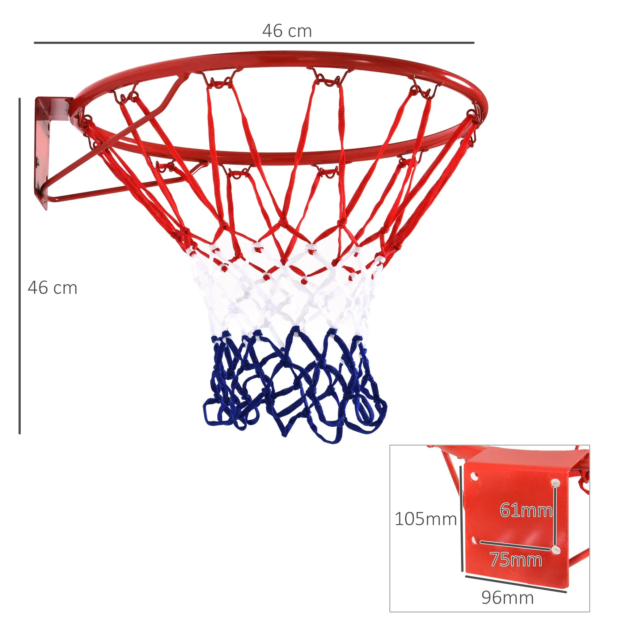 Wall-Mounted Iron Basketball Hoop with Nylon Net for Indoor and Outdoor Use, Φ46cm - Image 3
