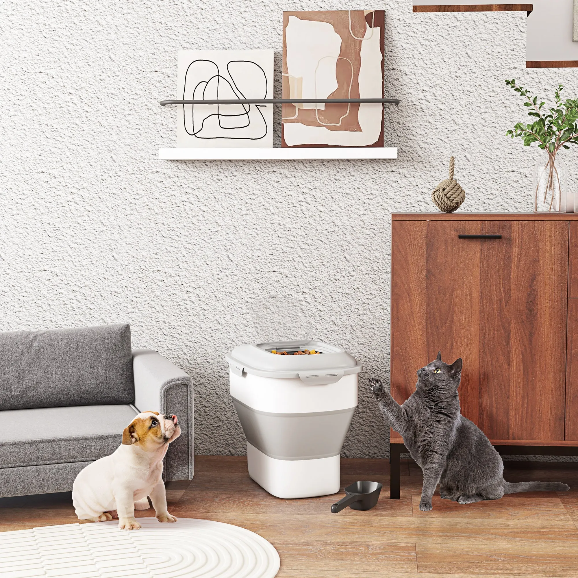 Dog Food Container, 5-25L Capacity, Airtight Seal and Dehumidifying Box, in PP and TPE, 44x32x37 cm, Grey - Image 2