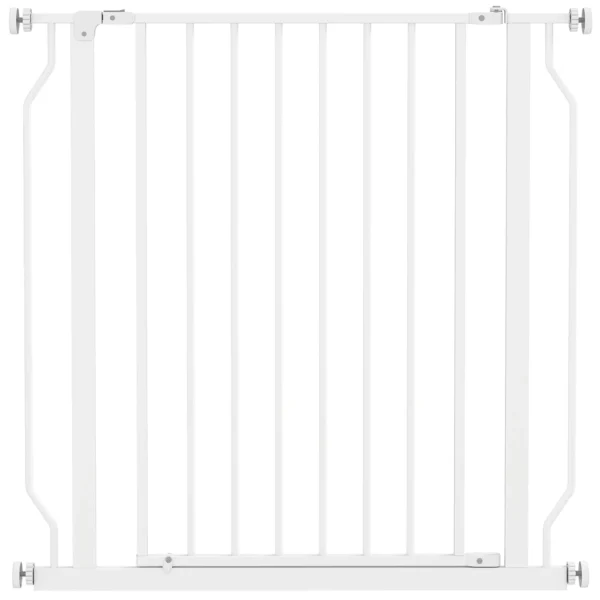 Extendable and Adjustable Dog Gate for Stairs and Doors, Made of Steel and ABS, 75-85x76 cm, White