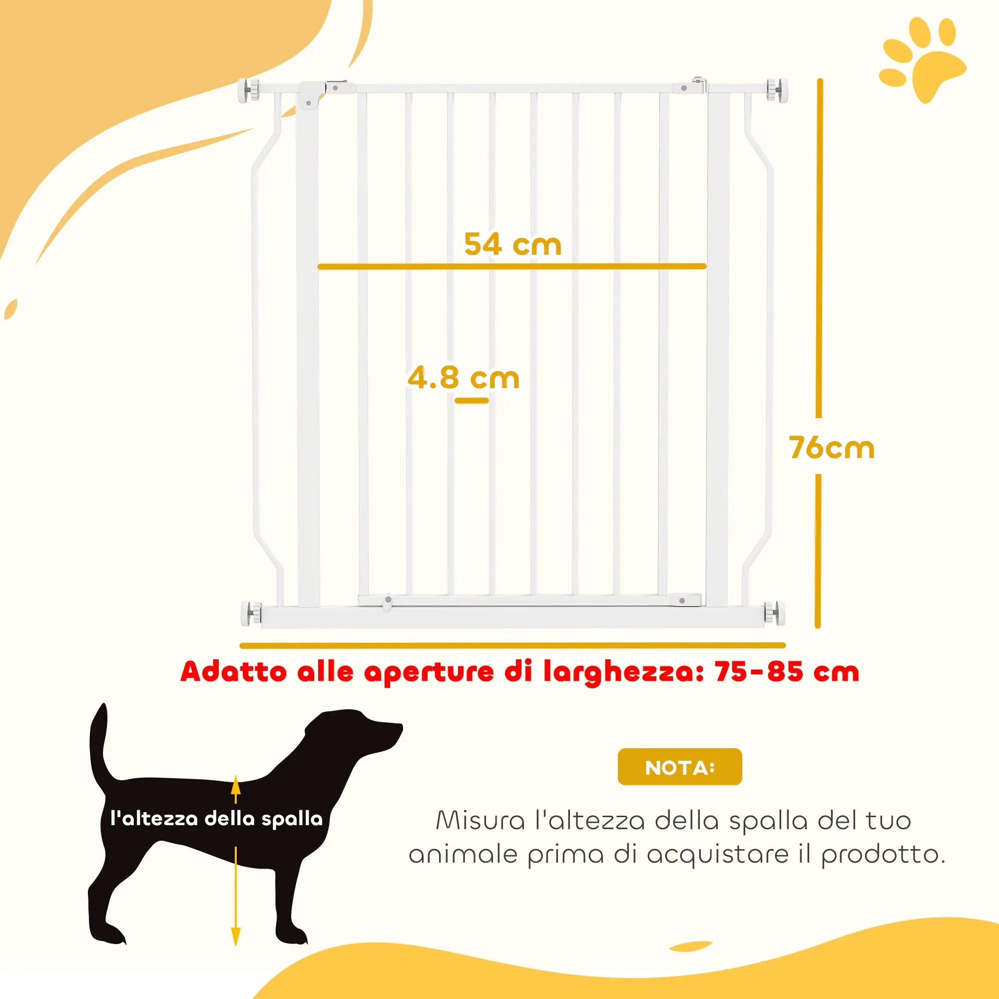 Extendable and Adjustable Dog Gate for Stairs and Doors, Made of Steel and ABS, 75-85x76 cm, White - Image 3